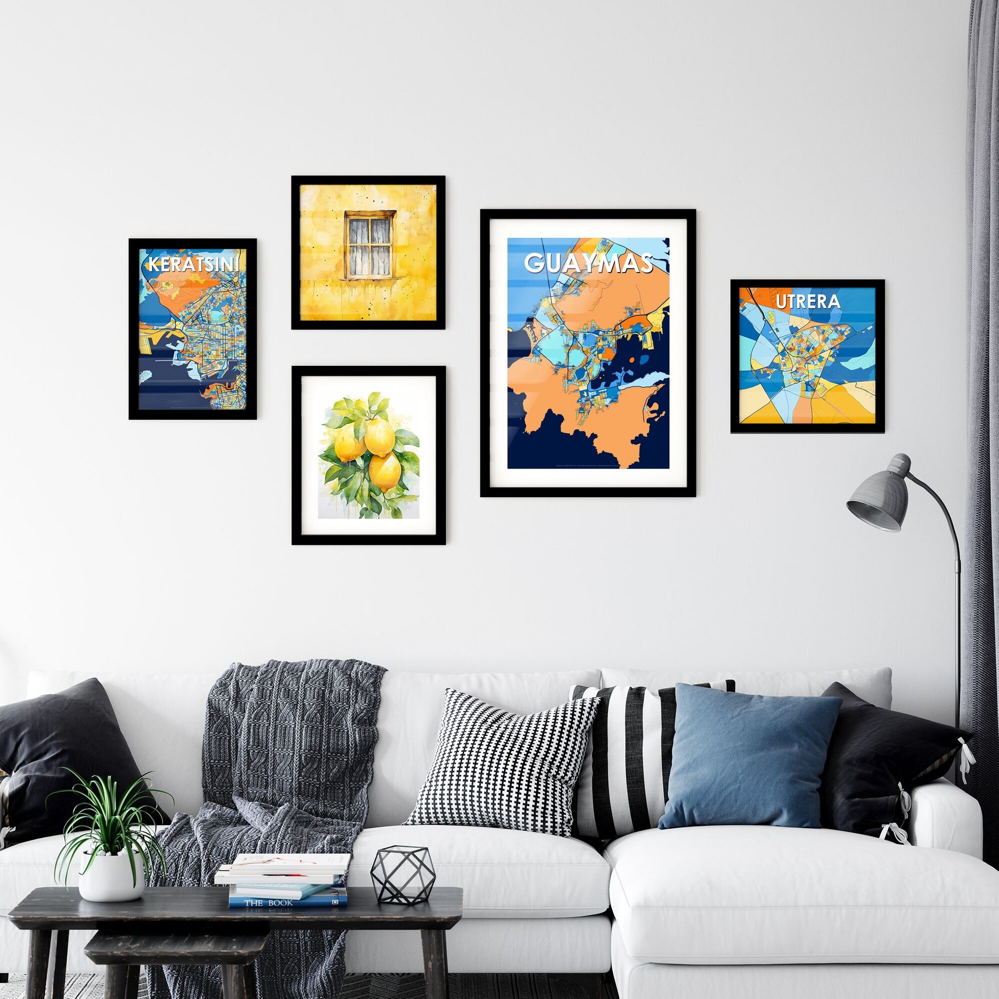 GUAYMAS MEXICO Vibrant Colorful Art Map Poster Blue Orange