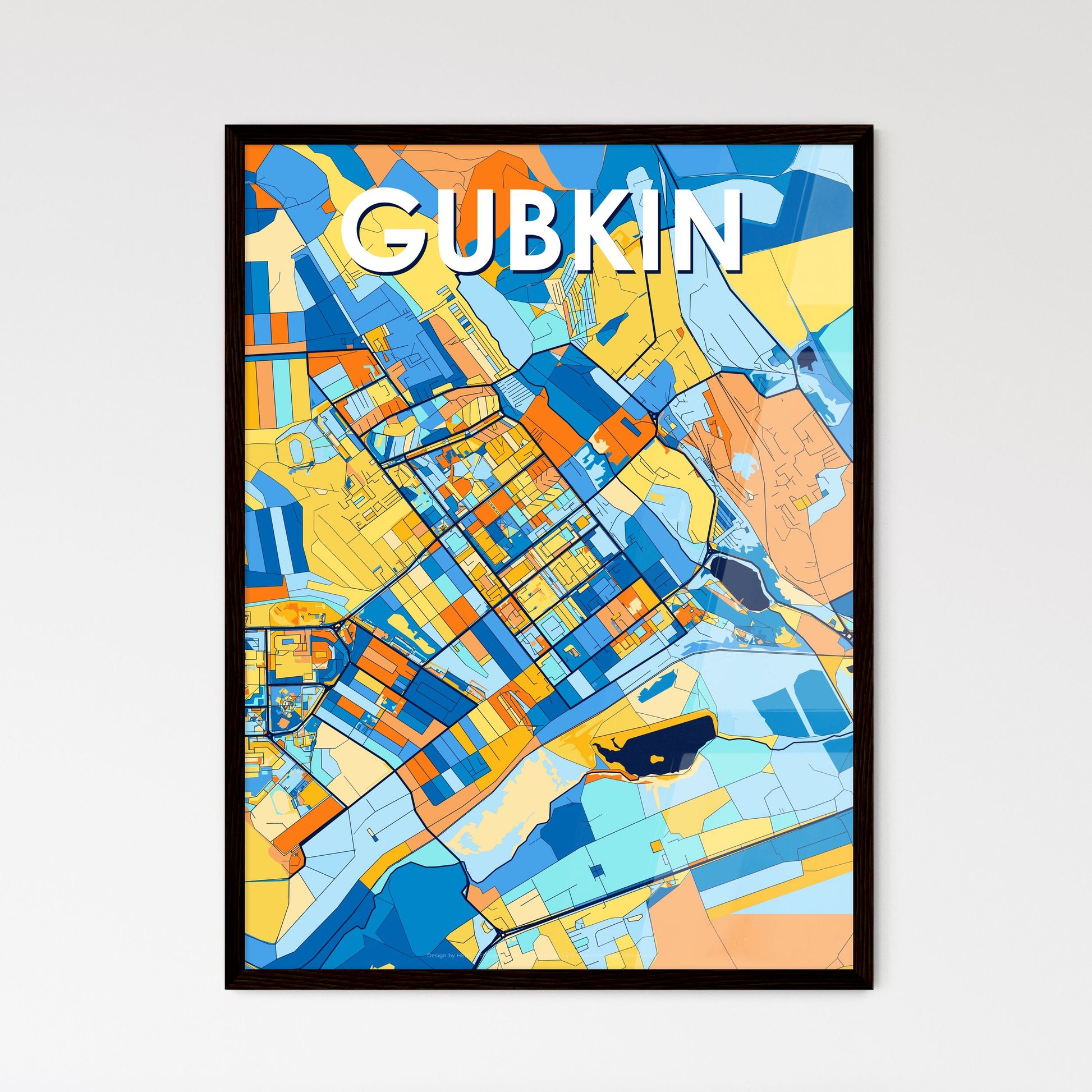 GUBKIN RUSSIA Vibrant Colorful Art Map Poster Blue Orange