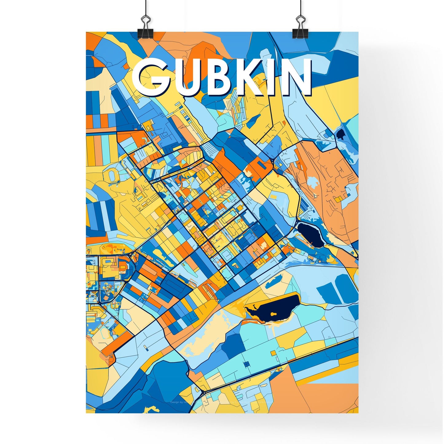 GUBKIN RUSSIA Vibrant Colorful Art Map Poster Blue Orange