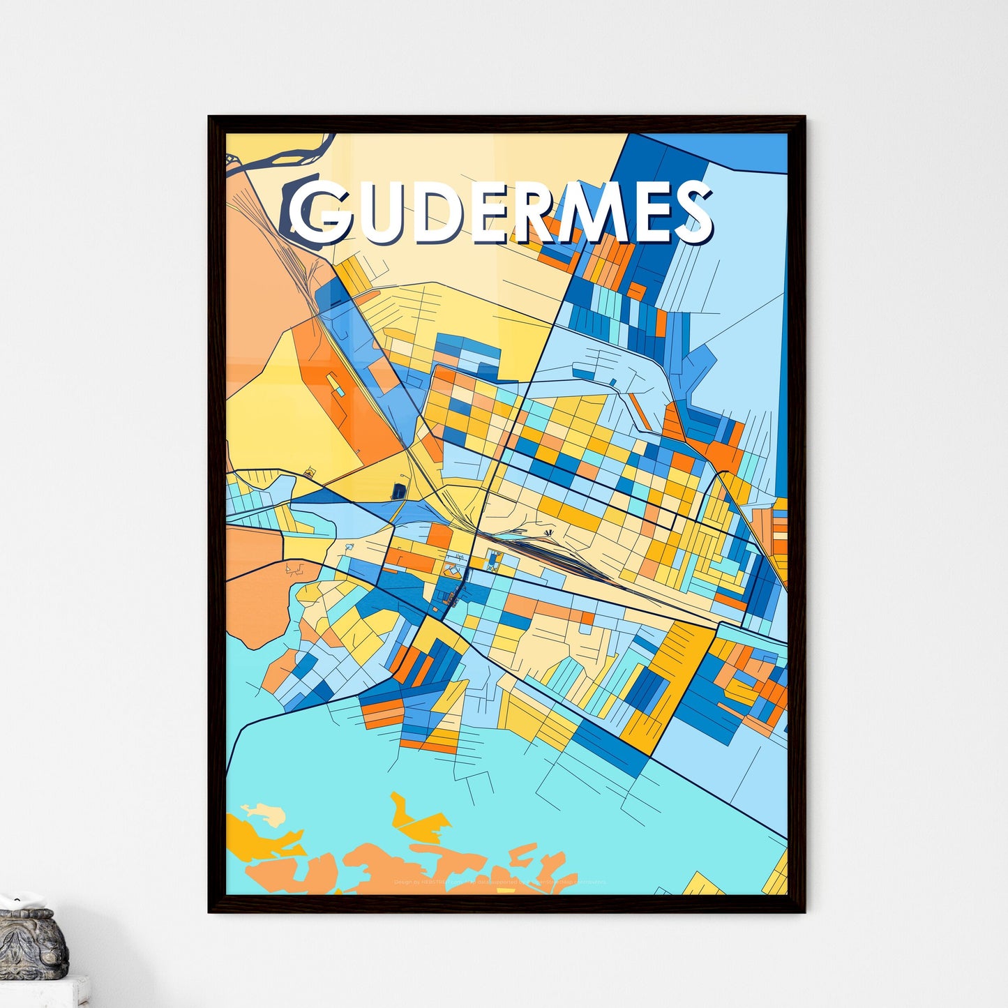 GUDERMES RUSSIA Vibrant Colorful Art Map Poster Blue Orange