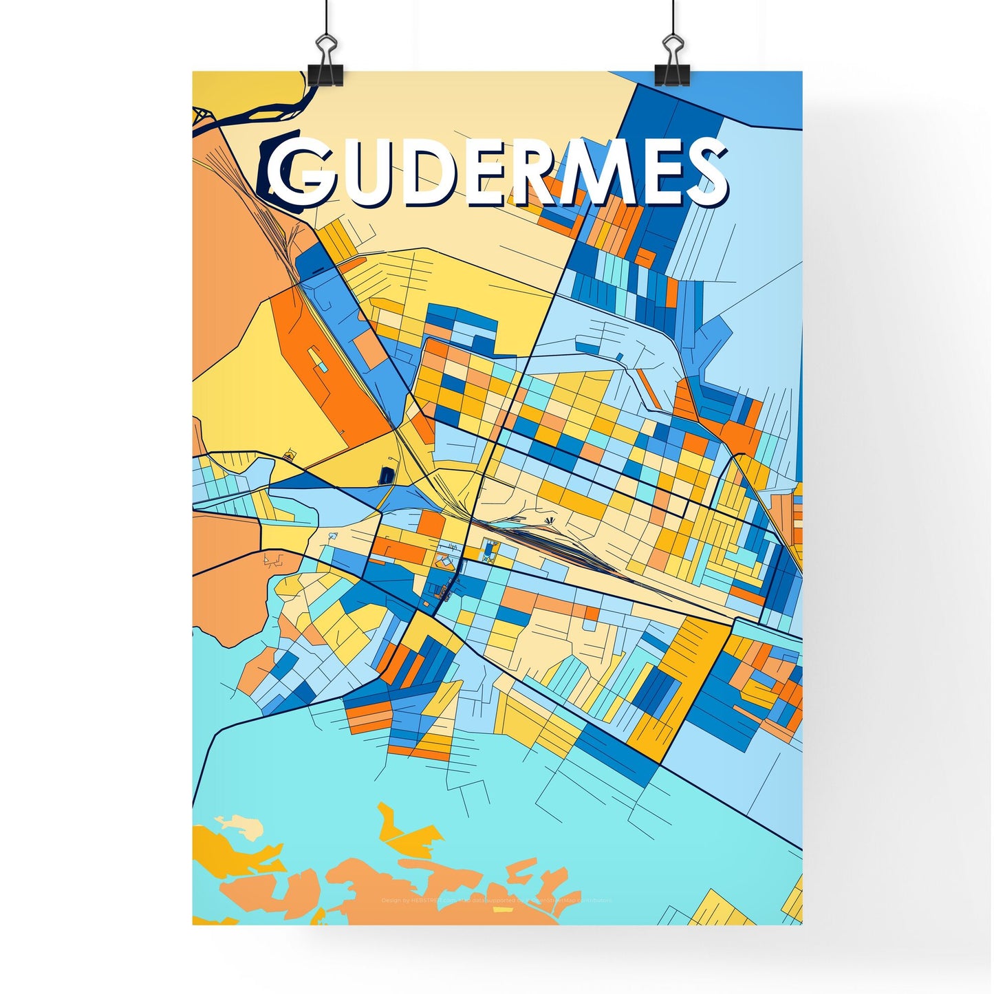 GUDERMES RUSSIA Vibrant Colorful Art Map Poster Blue Orange