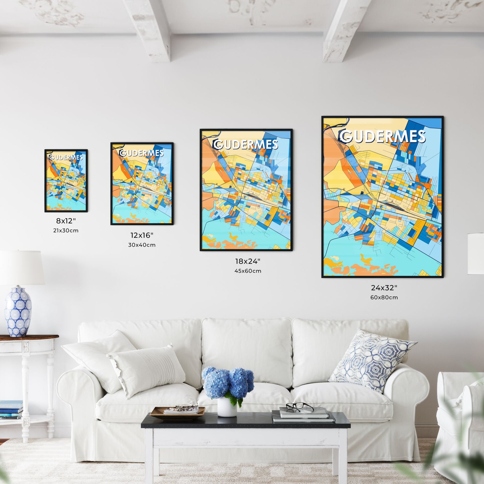 GUDERMES RUSSIA Vibrant Colorful Art Map Poster Blue Orange