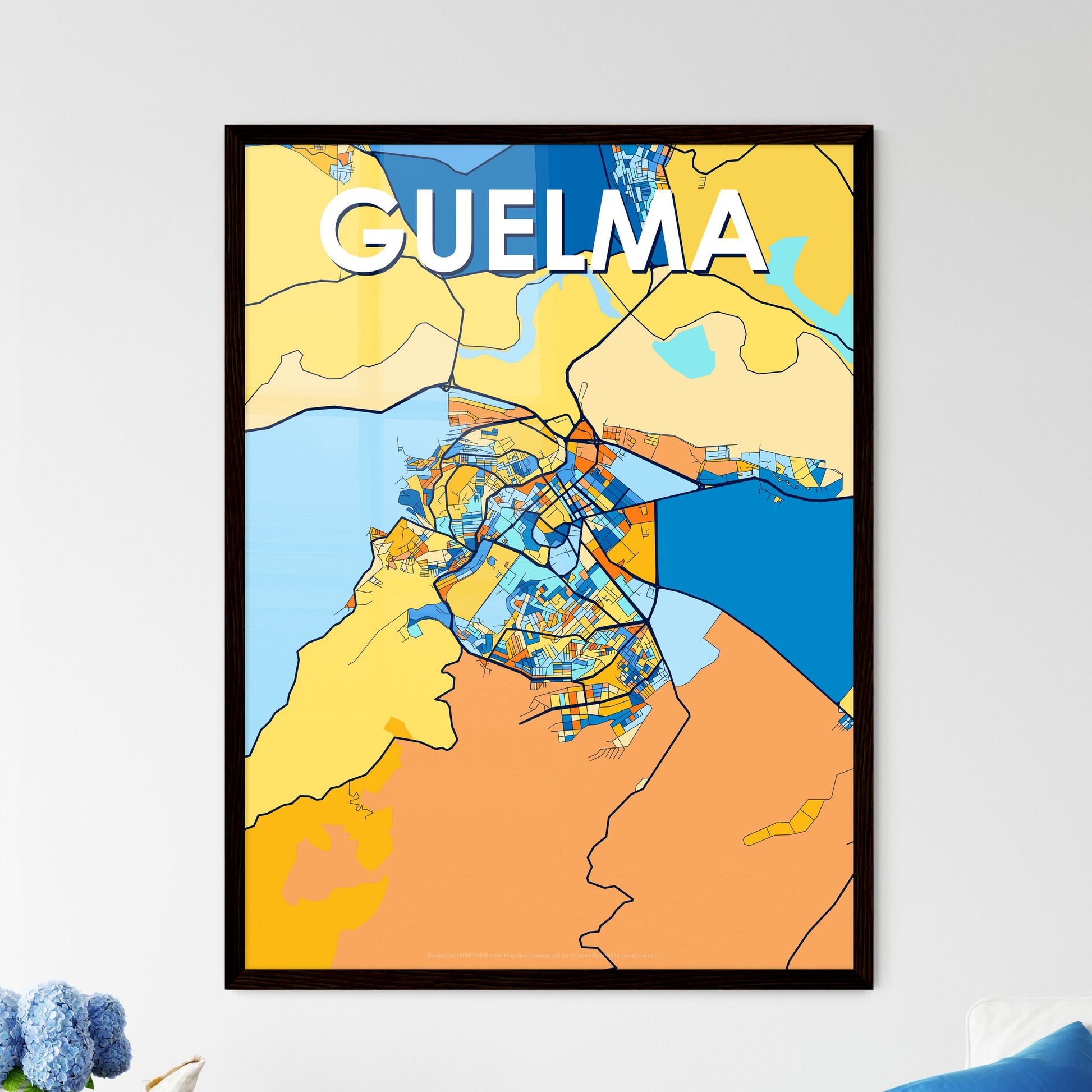 GUELMA ALGERIA Vibrant Colorful Art Map Poster Blue Orange