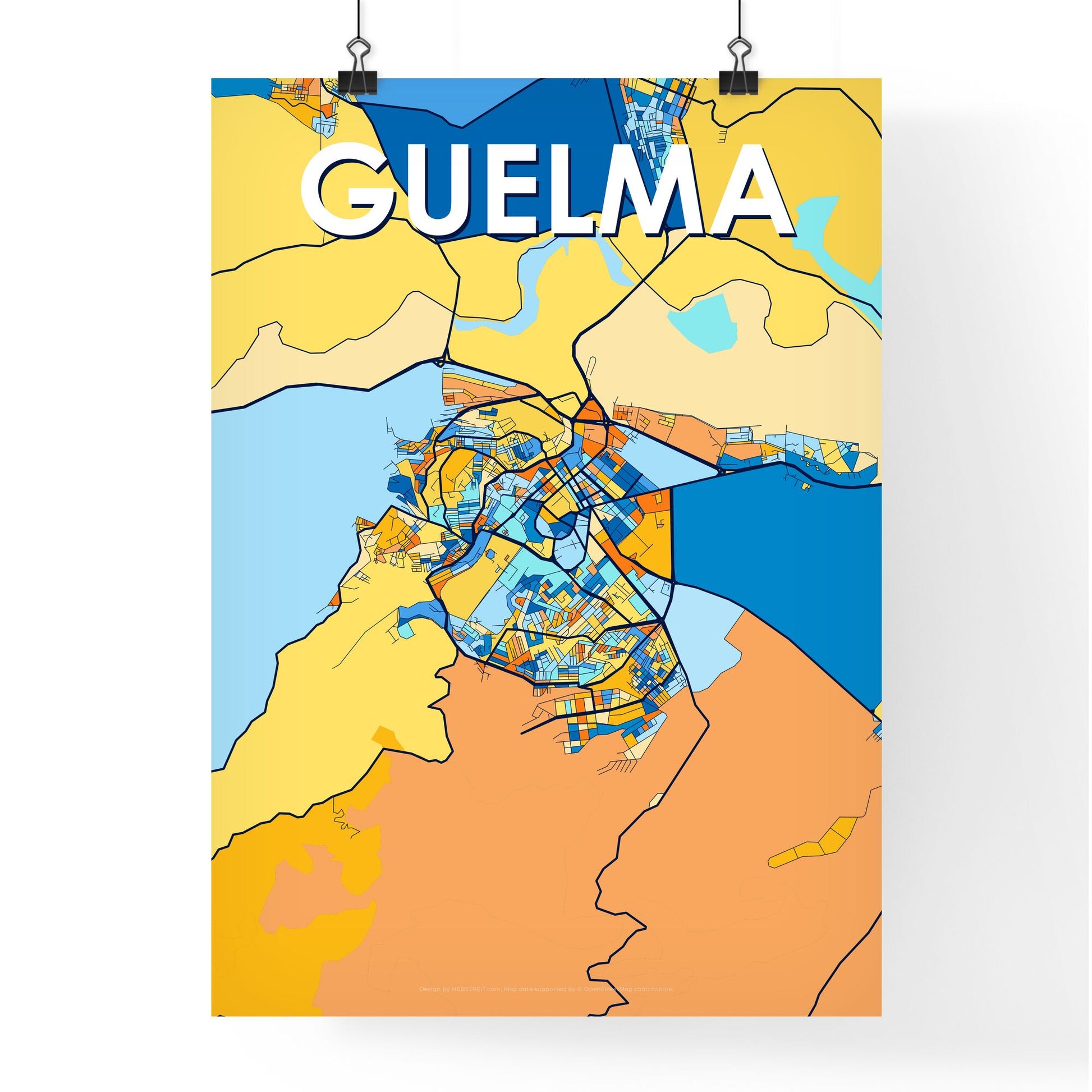 GUELMA ALGERIA Vibrant Colorful Art Map Poster Blue Orange