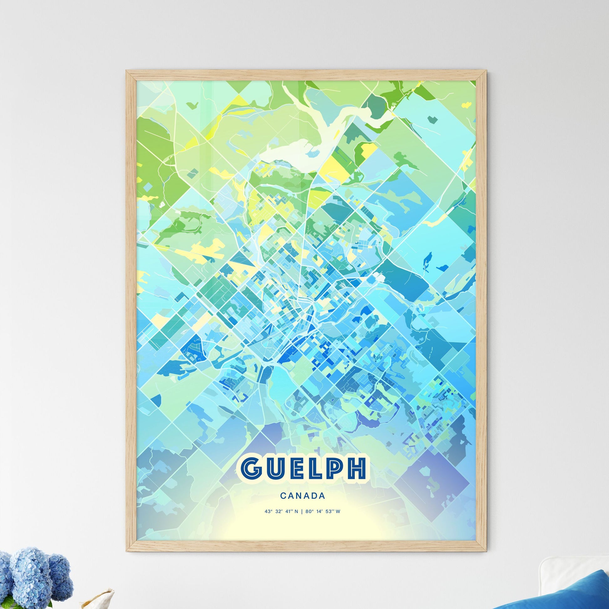 Colorful Guelph Canada Fine Art Map Cool Blue