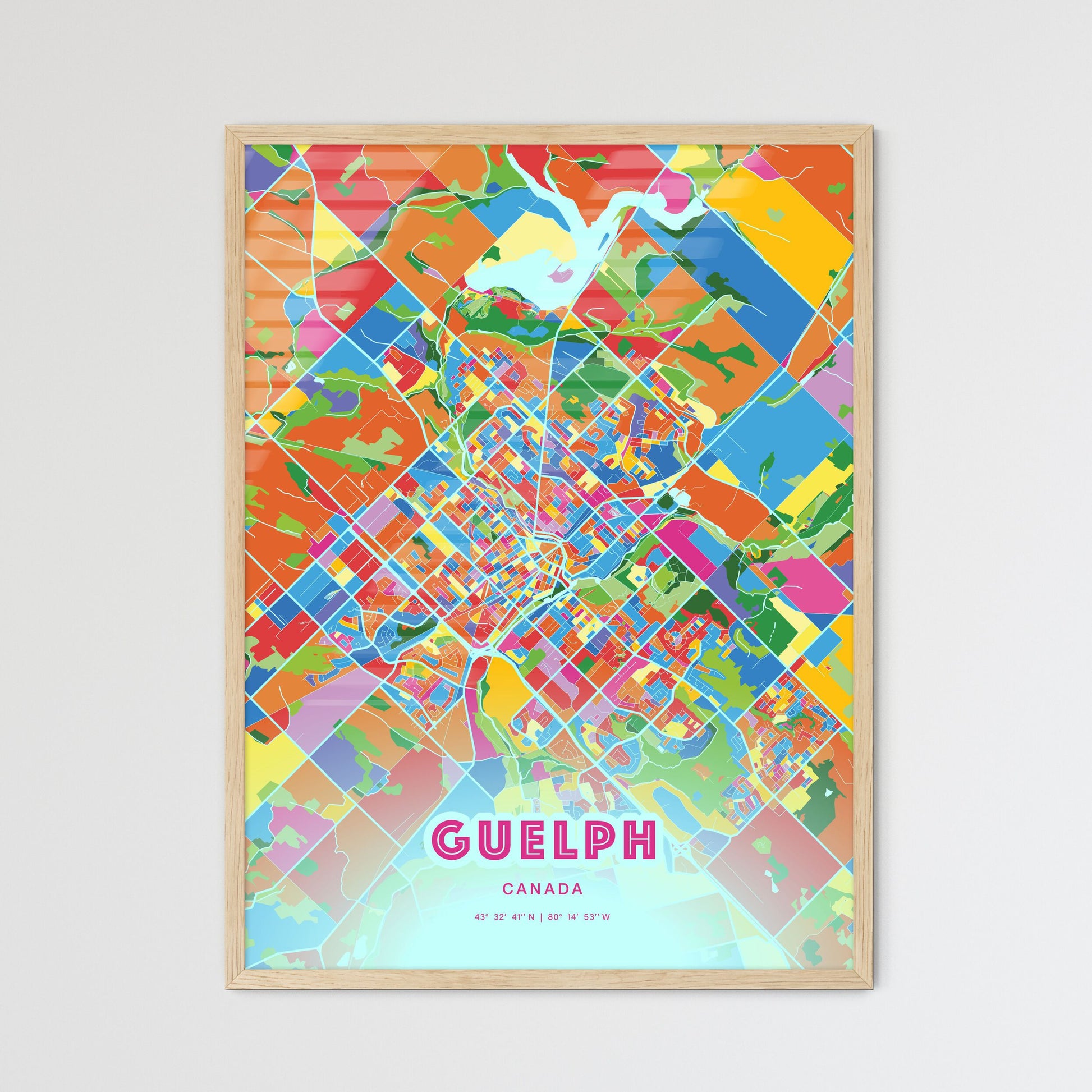 Colorful Guelph Canada Fine Art Map Crazy Colors