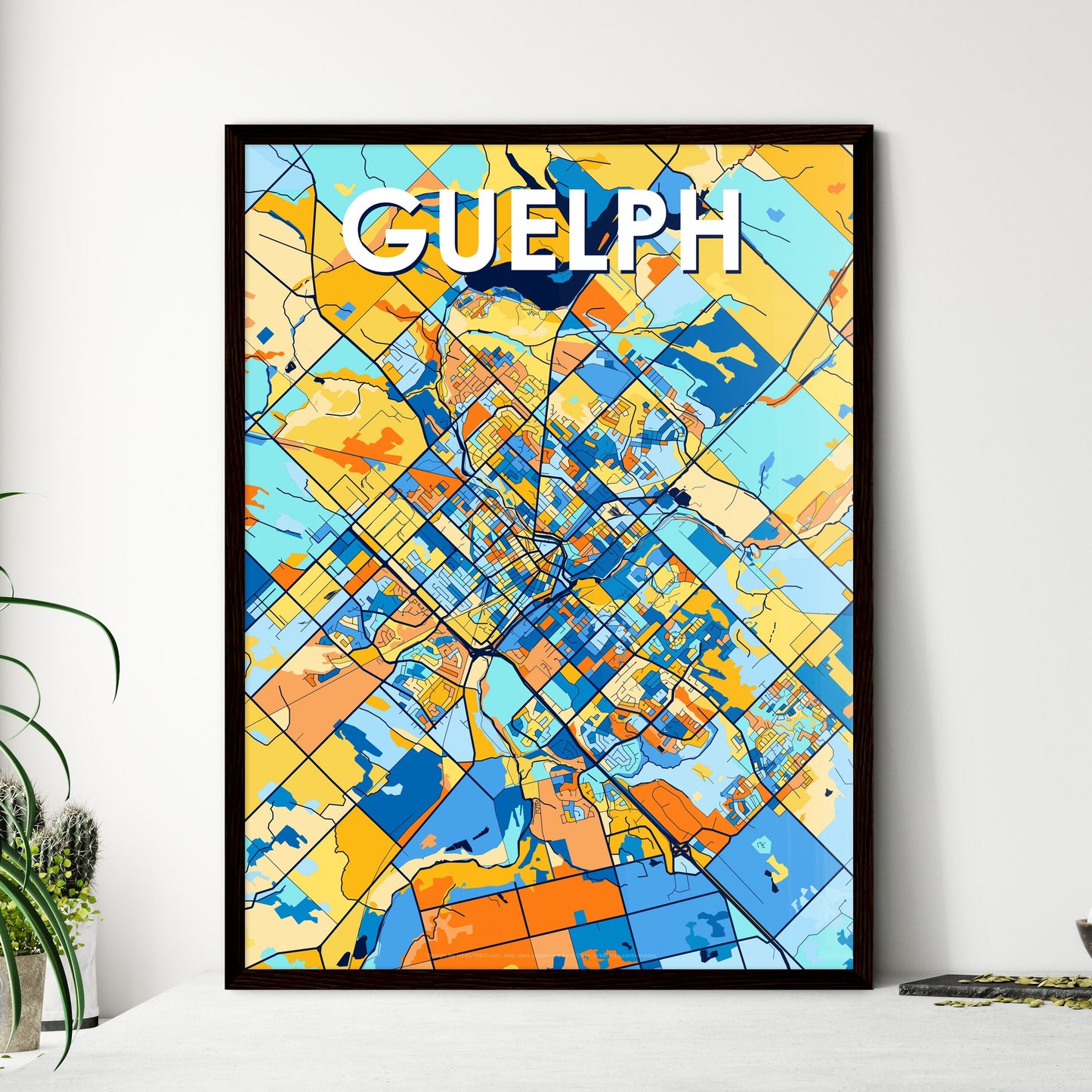 GUELPH CANADA Vibrant Colorful Art Map Poster Blue Orange