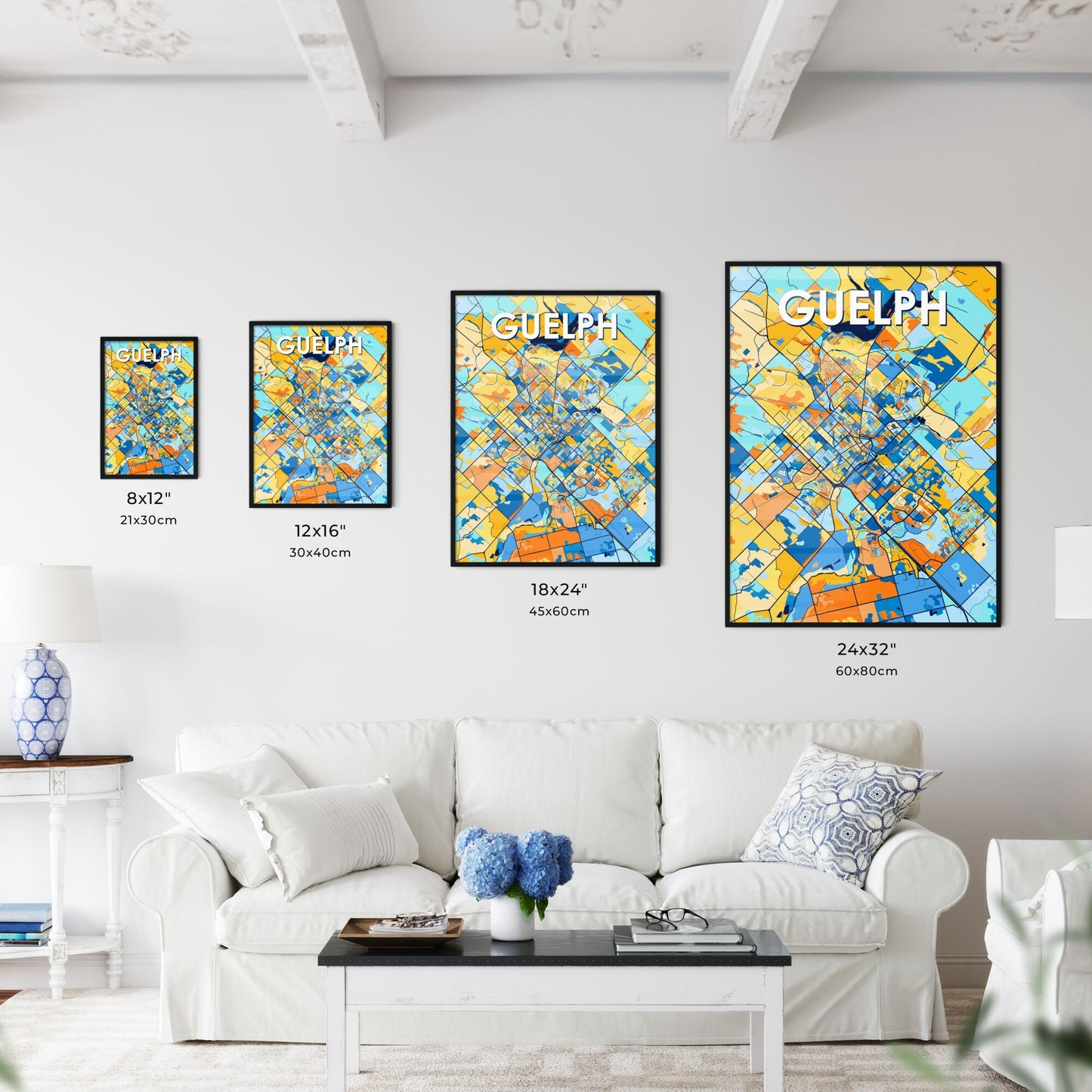 GUELPH CANADA Vibrant Colorful Art Map Poster Blue Orange