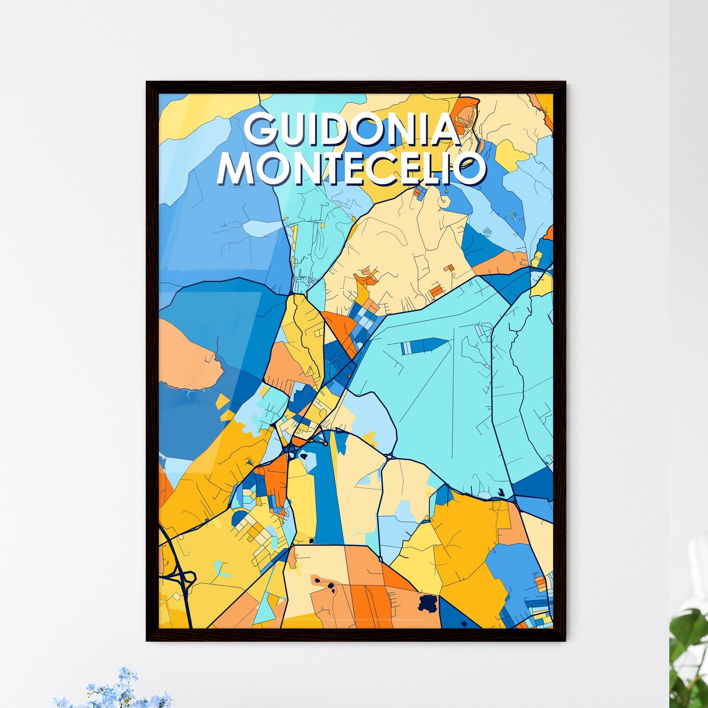 GUIDONIA MONTECELIO ITALY Vibrant Colorful Art Map Poster Blue Orange