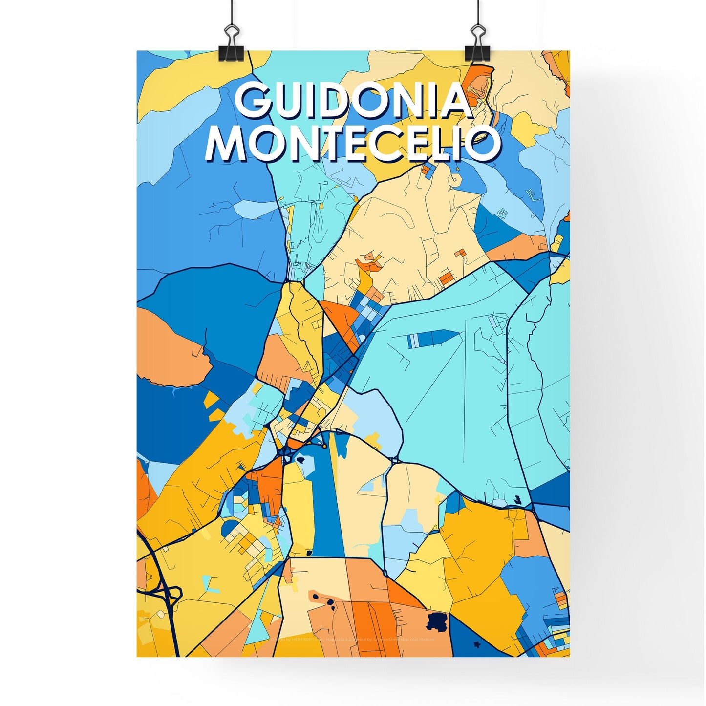 GUIDONIA MONTECELIO ITALY Vibrant Colorful Art Map Poster Blue Orange