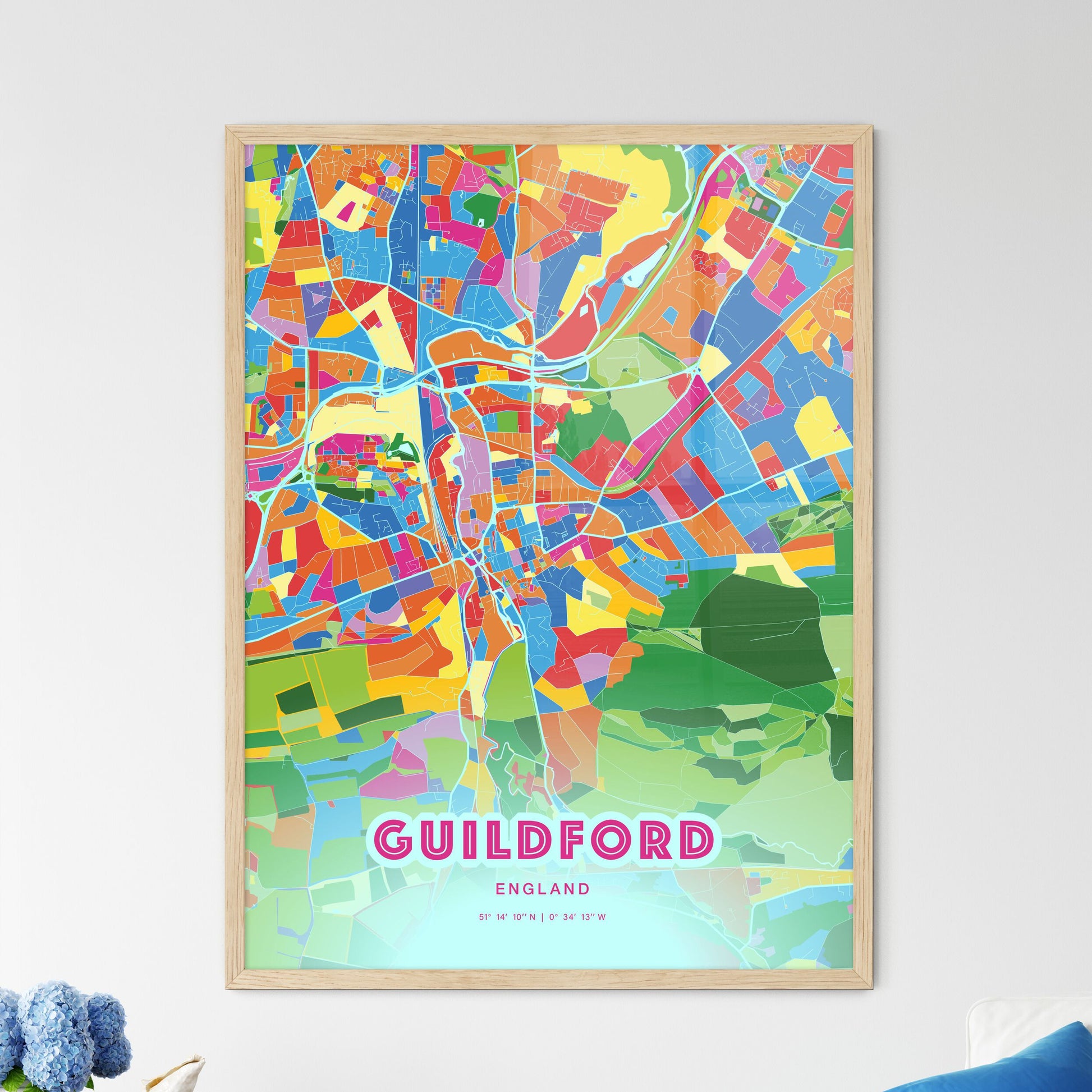 Colorful Guildford England Fine Art Map Crazy Colors