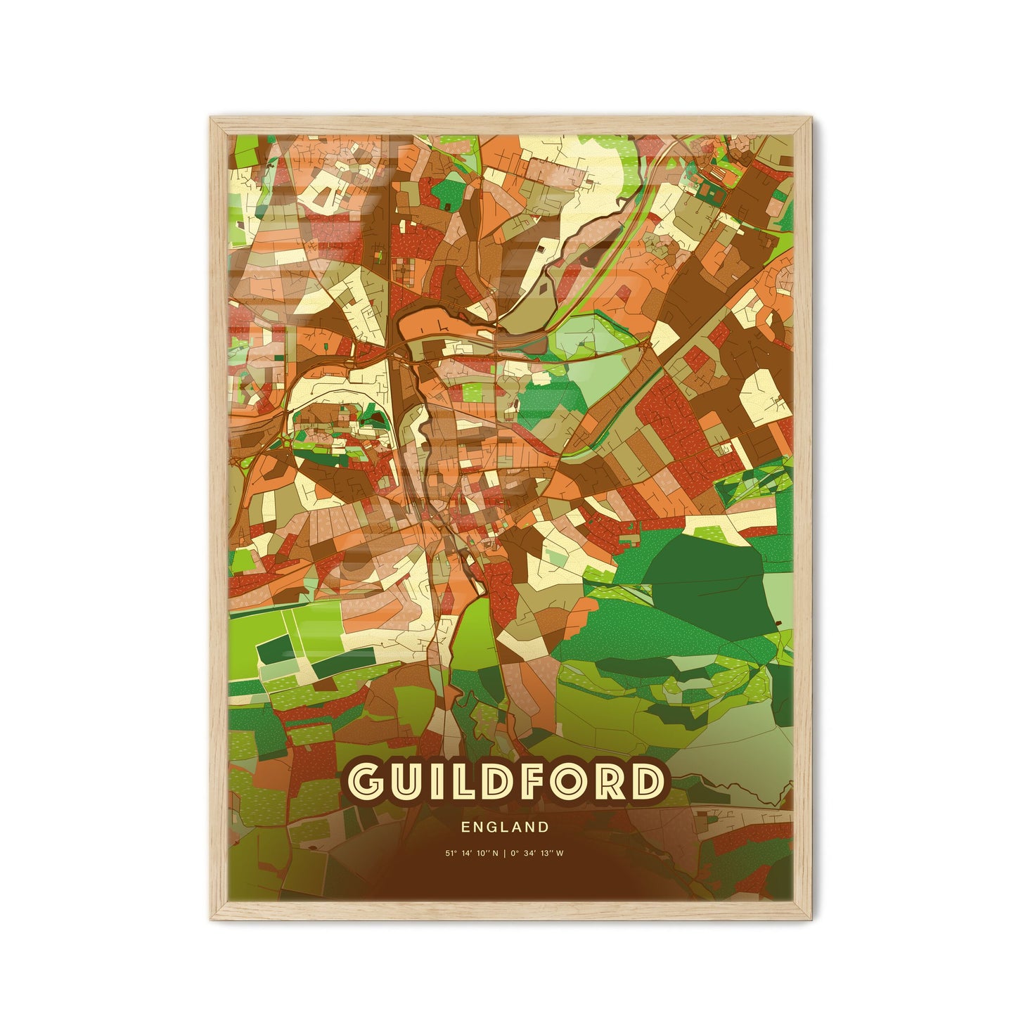 Colorful Guildford England Fine Art Map Farmhouse