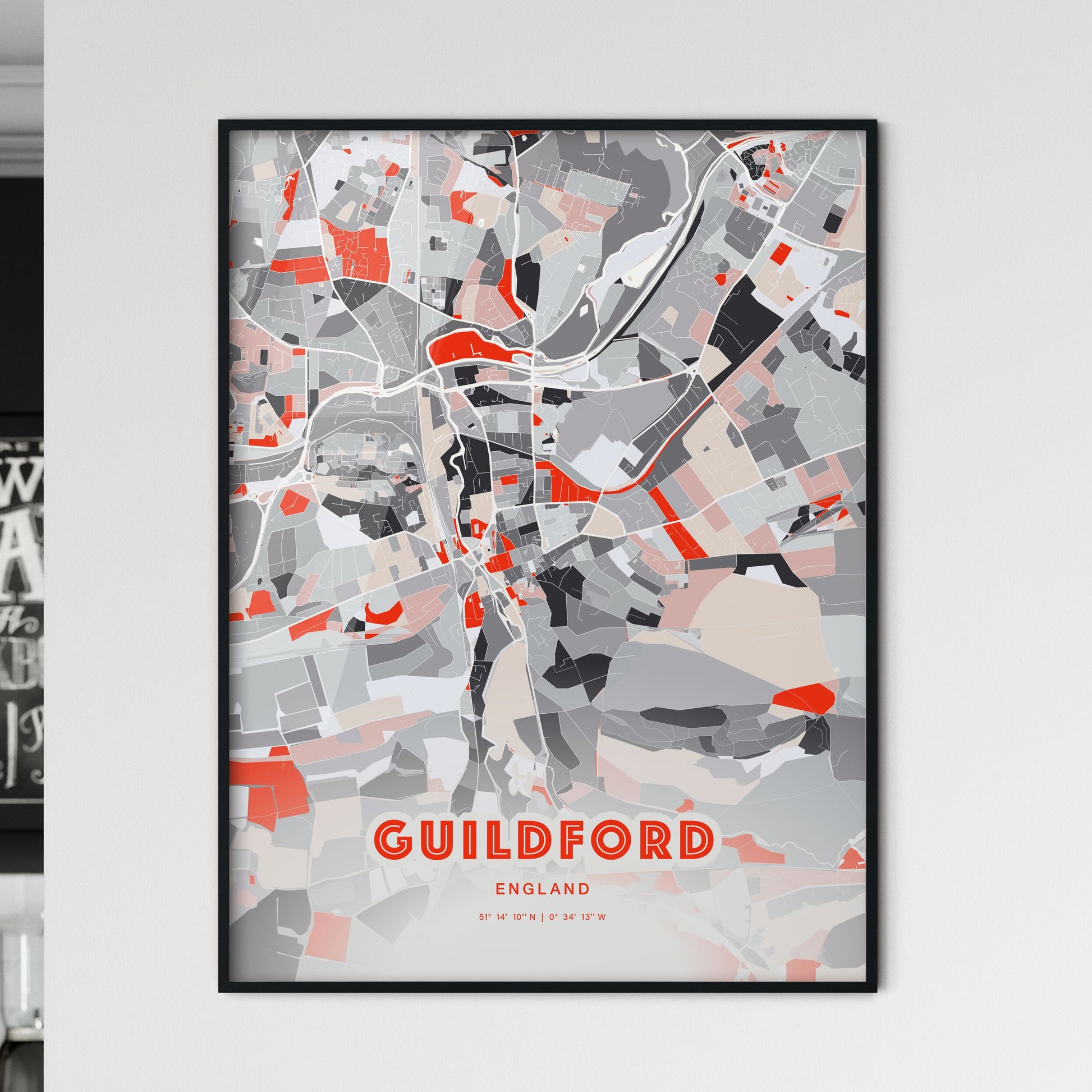 Colorful Guildford England Fine Art Map Modern Expressive