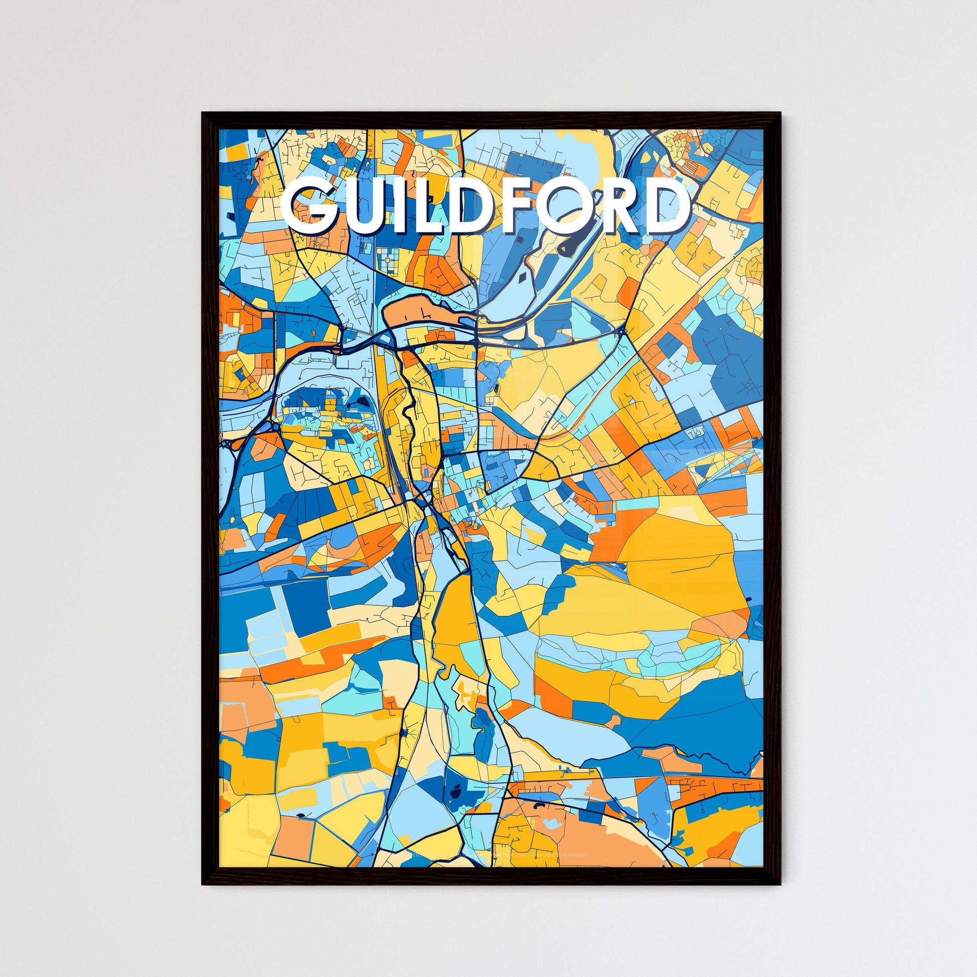 GUILDFORD ENGLAND Vibrant Colorful Art Map Poster Blue Orange