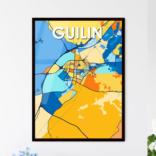 GUILIN CHINA Vibrant Colorful Art Map Poster Blue Orange