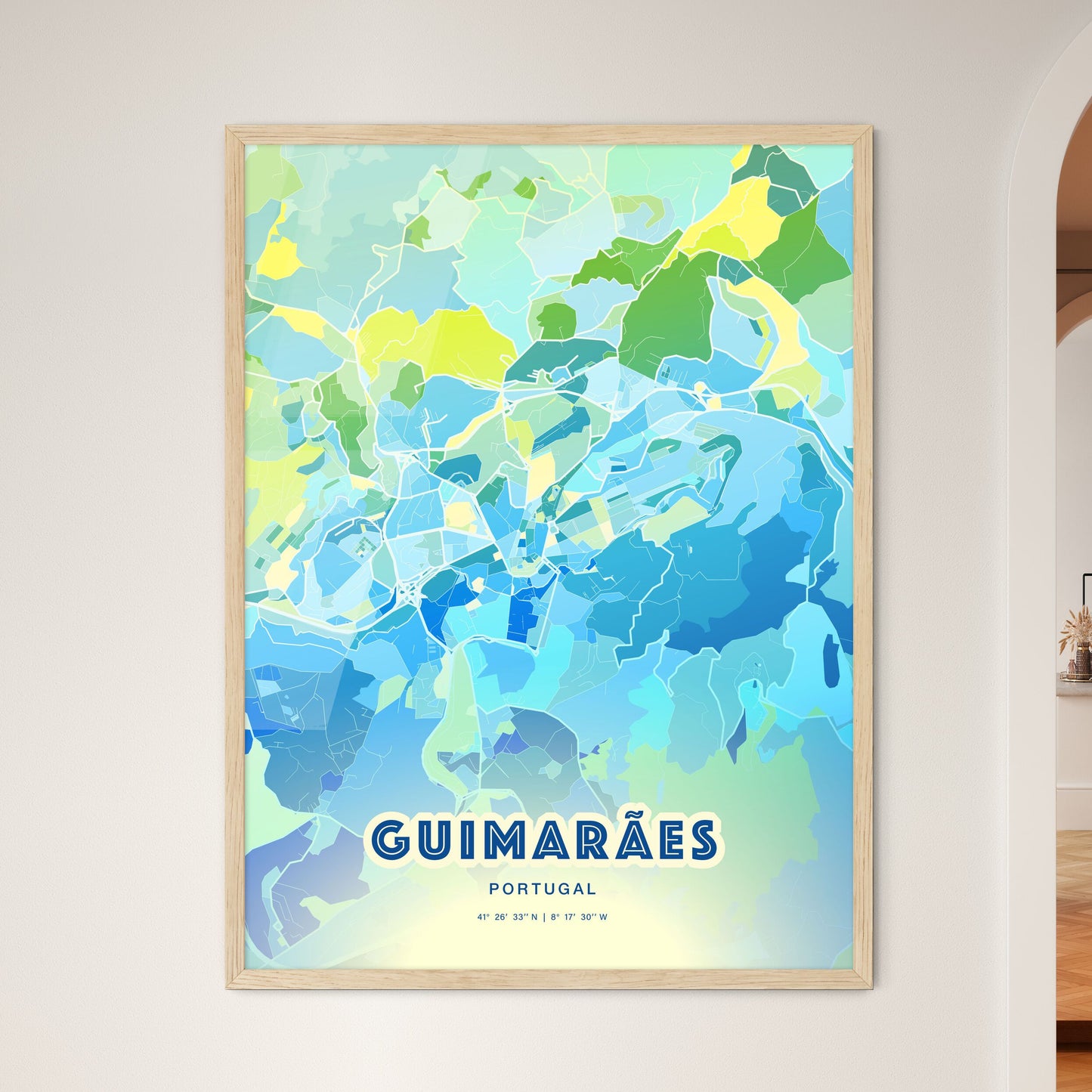 Colorful Guimarães Portugal Fine Art Map Cool Blue