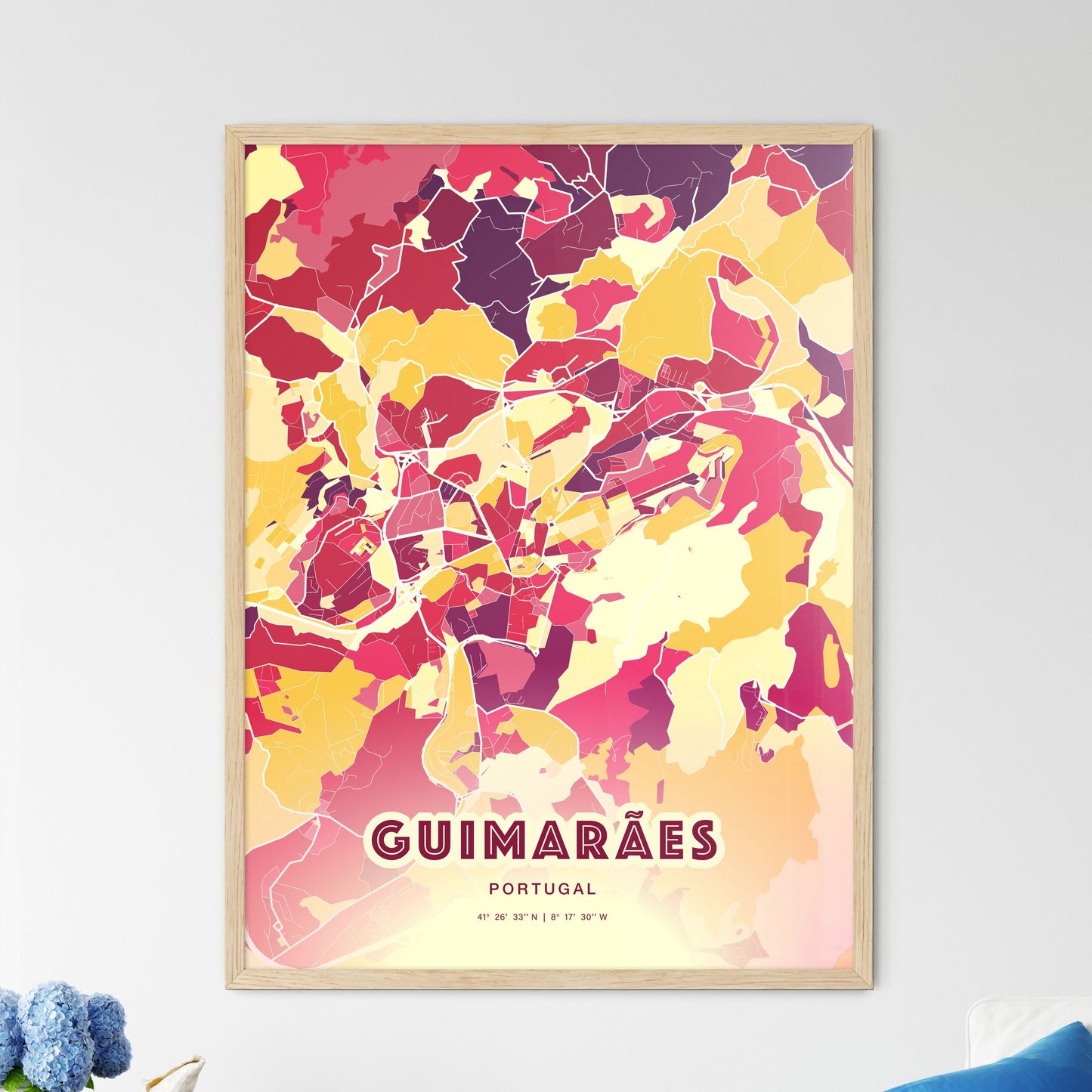 Colorful Guimarães Portugal Fine Art Map Hot Red