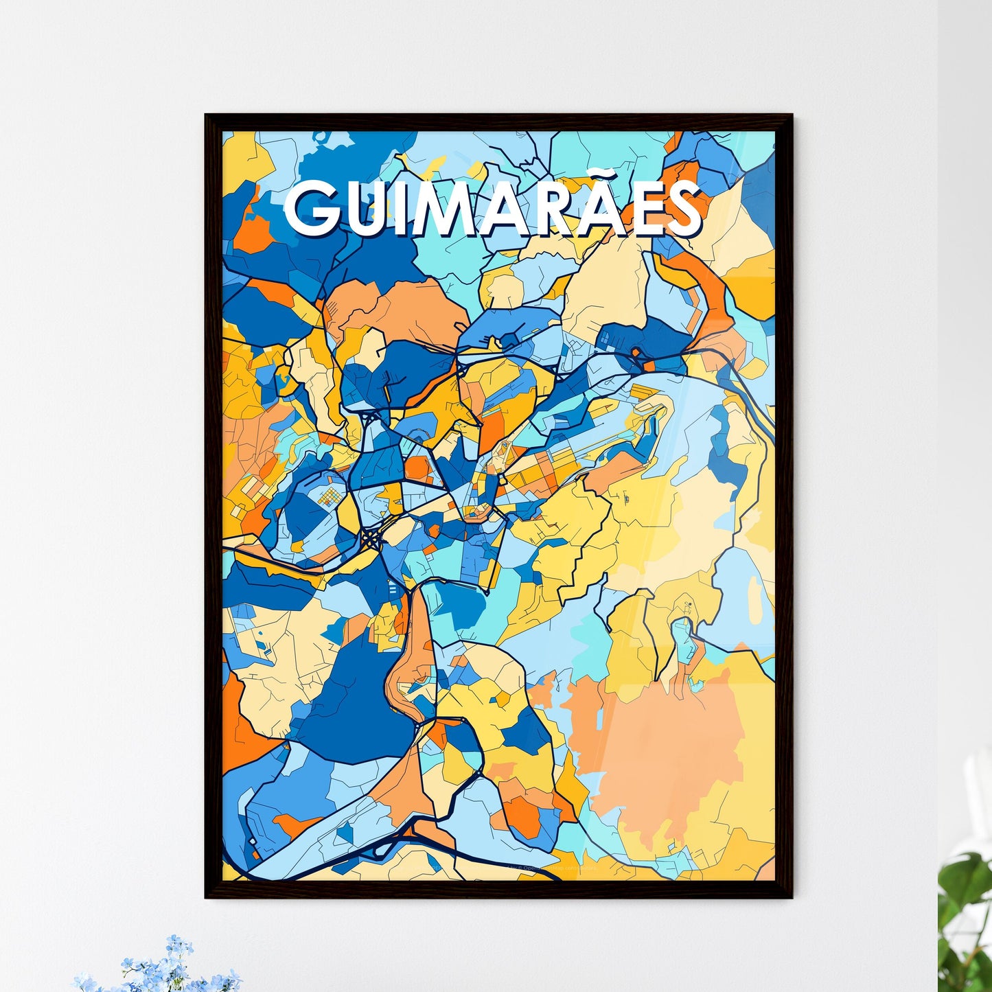 GUIMARÃES PORTUGAL Vibrant Colorful Art Map Poster Blue Orange