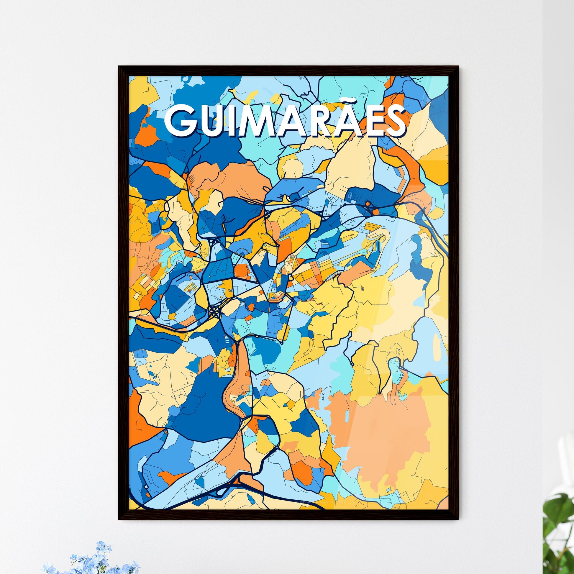 GUIMARÃES PORTUGAL Vibrant Colorful Art Map Poster Blue Orange