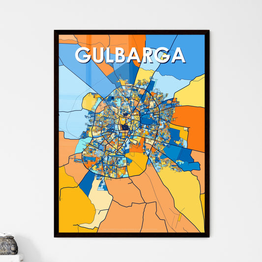 GULBARGA INDIA Vibrant Colorful Art Map Poster Blue Orange