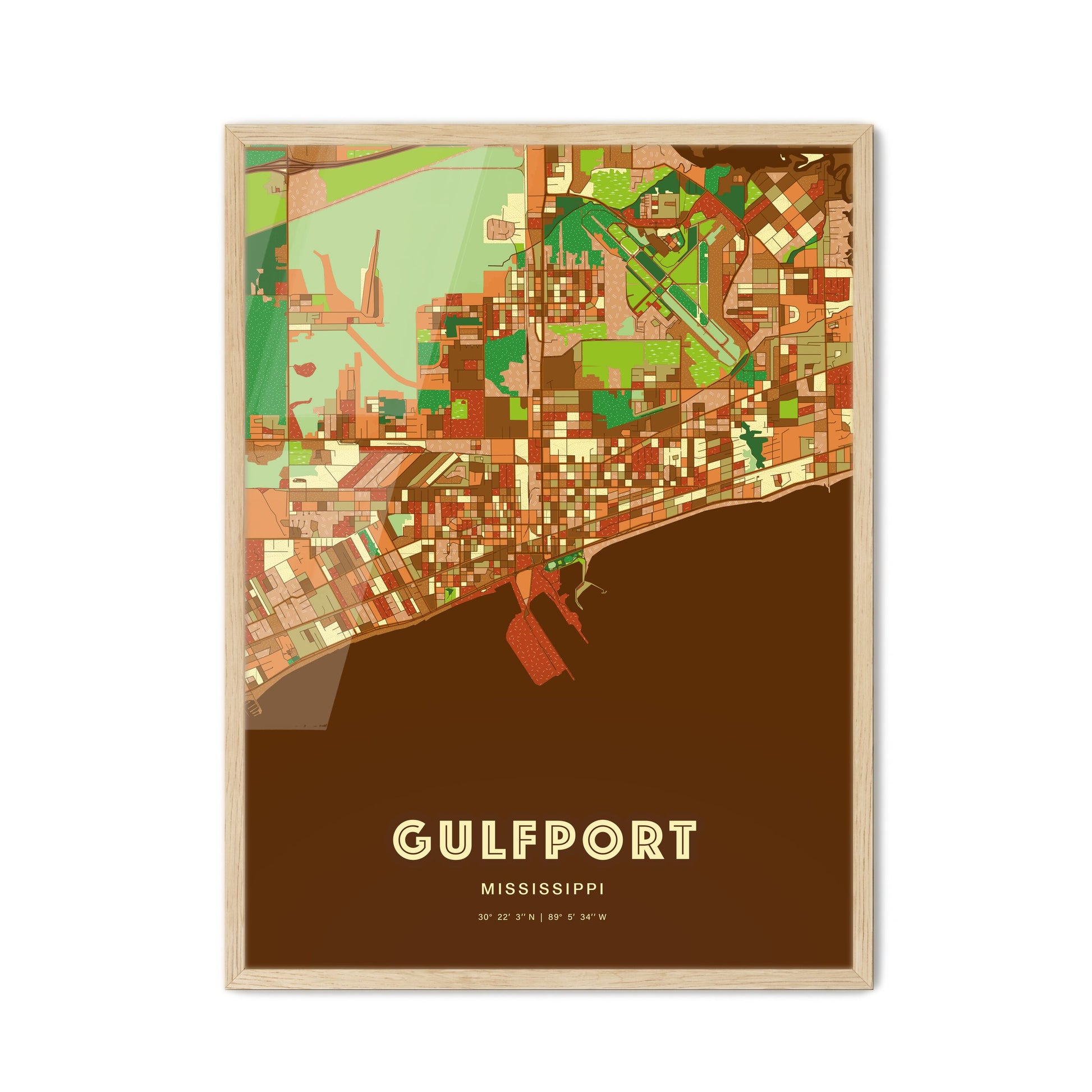 Colorful Gulfport Mississippi Fine Art Map Farmhouse