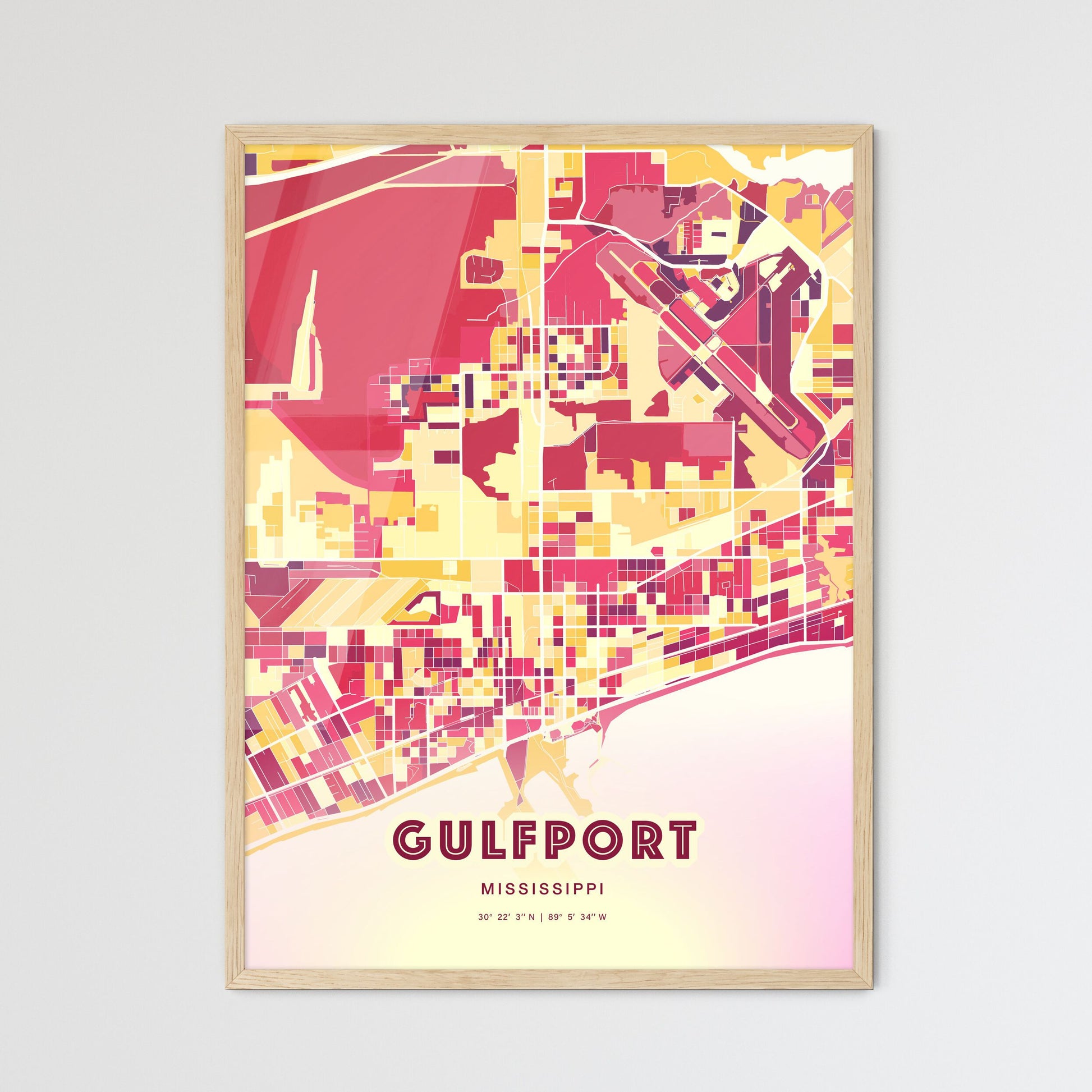 Colorful Gulfport Mississippi Fine Art Map Hot Red