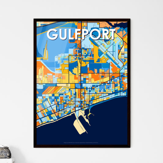 GULFPORT MISSISSIPPI Vibrant Colorful Art Map Poster Blue Orange