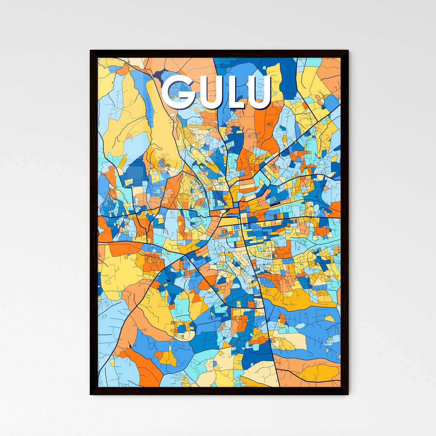 GULU UGANDA Vibrant Colorful Art Map Poster Blue Orange