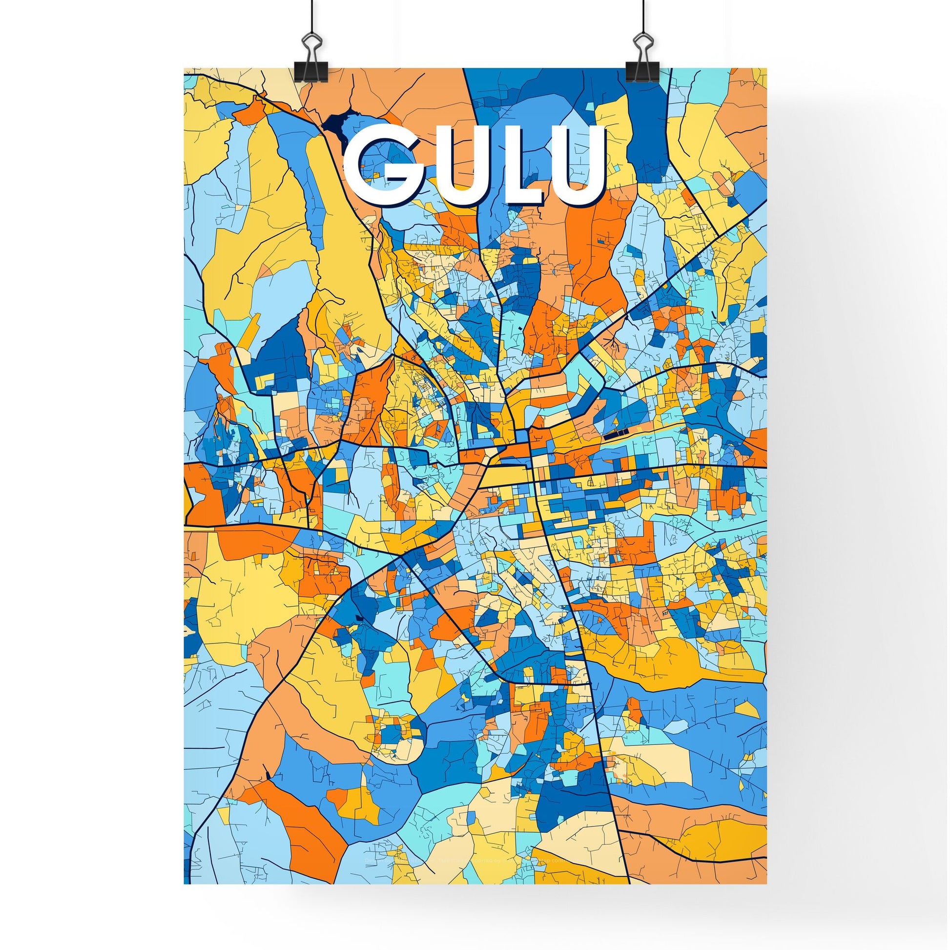 GULU UGANDA Vibrant Colorful Art Map Poster Blue Orange