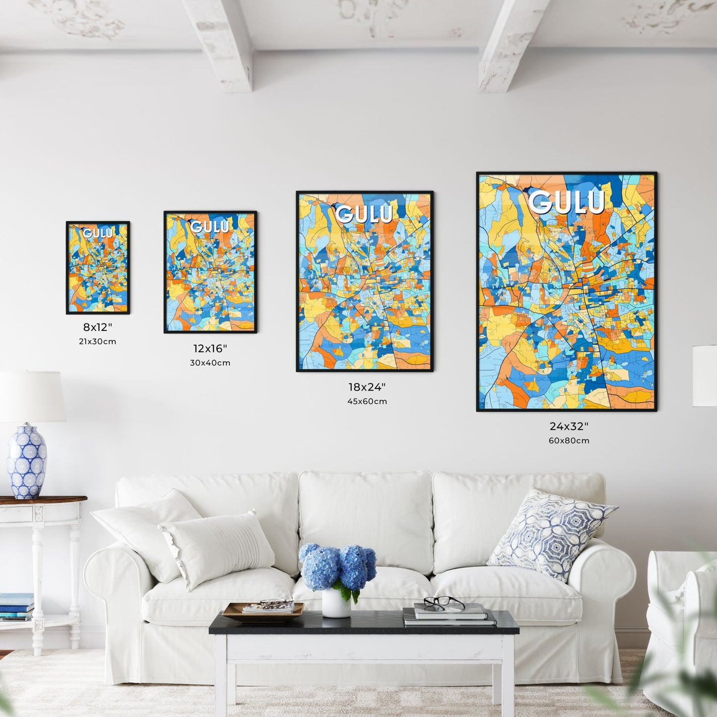 GULU UGANDA Vibrant Colorful Art Map Poster Blue Orange