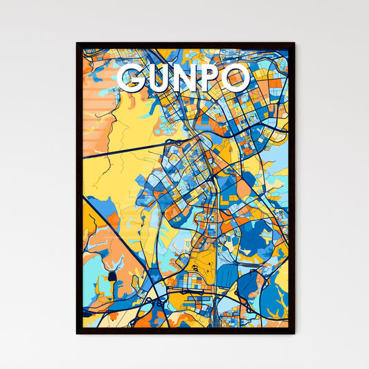 GUNPO SOUTH KOREA Vibrant Colorful Art Map Poster Blue Orange