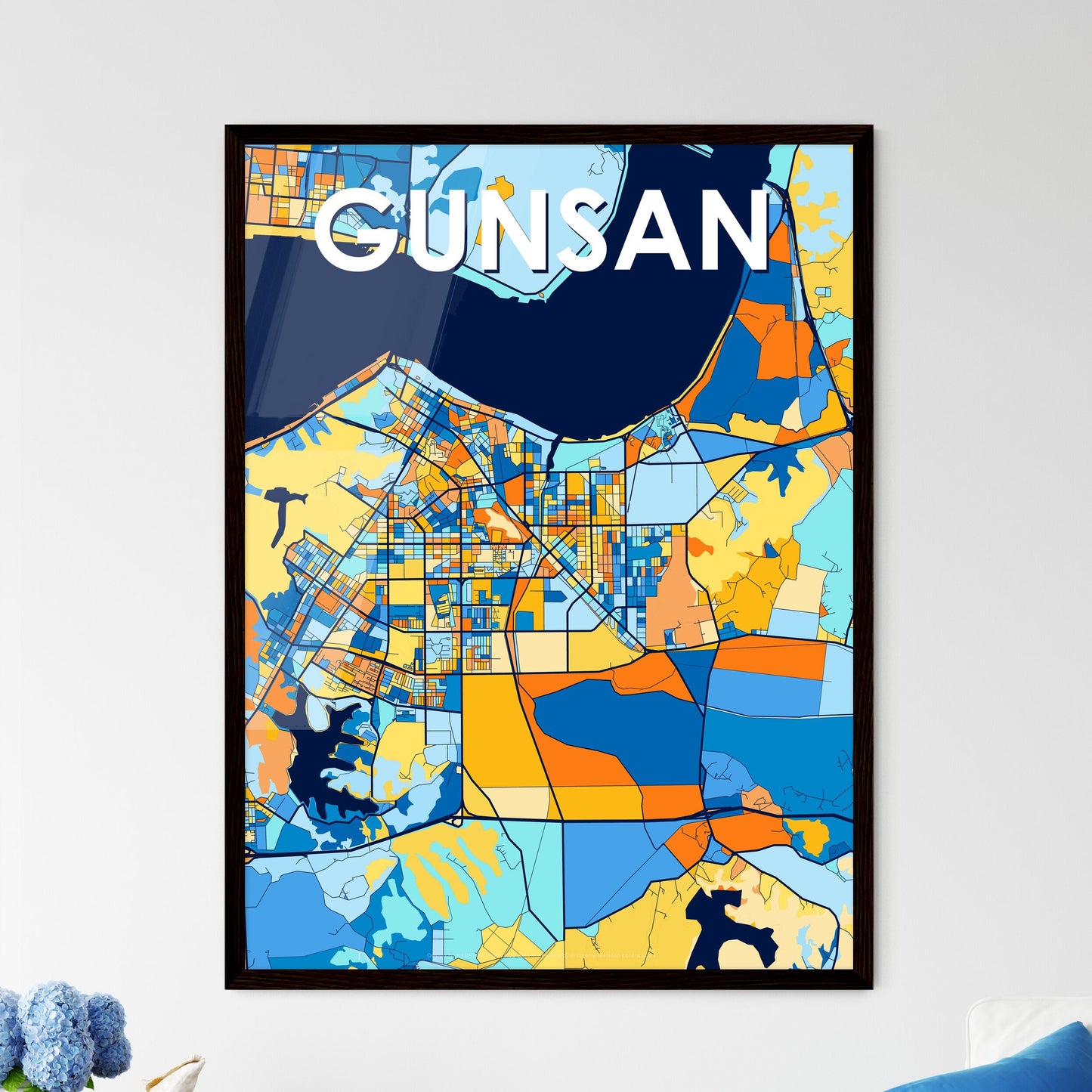 GUNSAN SOUTH KOREA Vibrant Colorful Art Map Poster Blue Orange