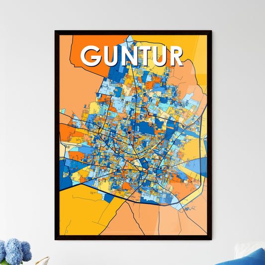 GUNTUR INDIA Vibrant Colorful Art Map Poster Blue Orange