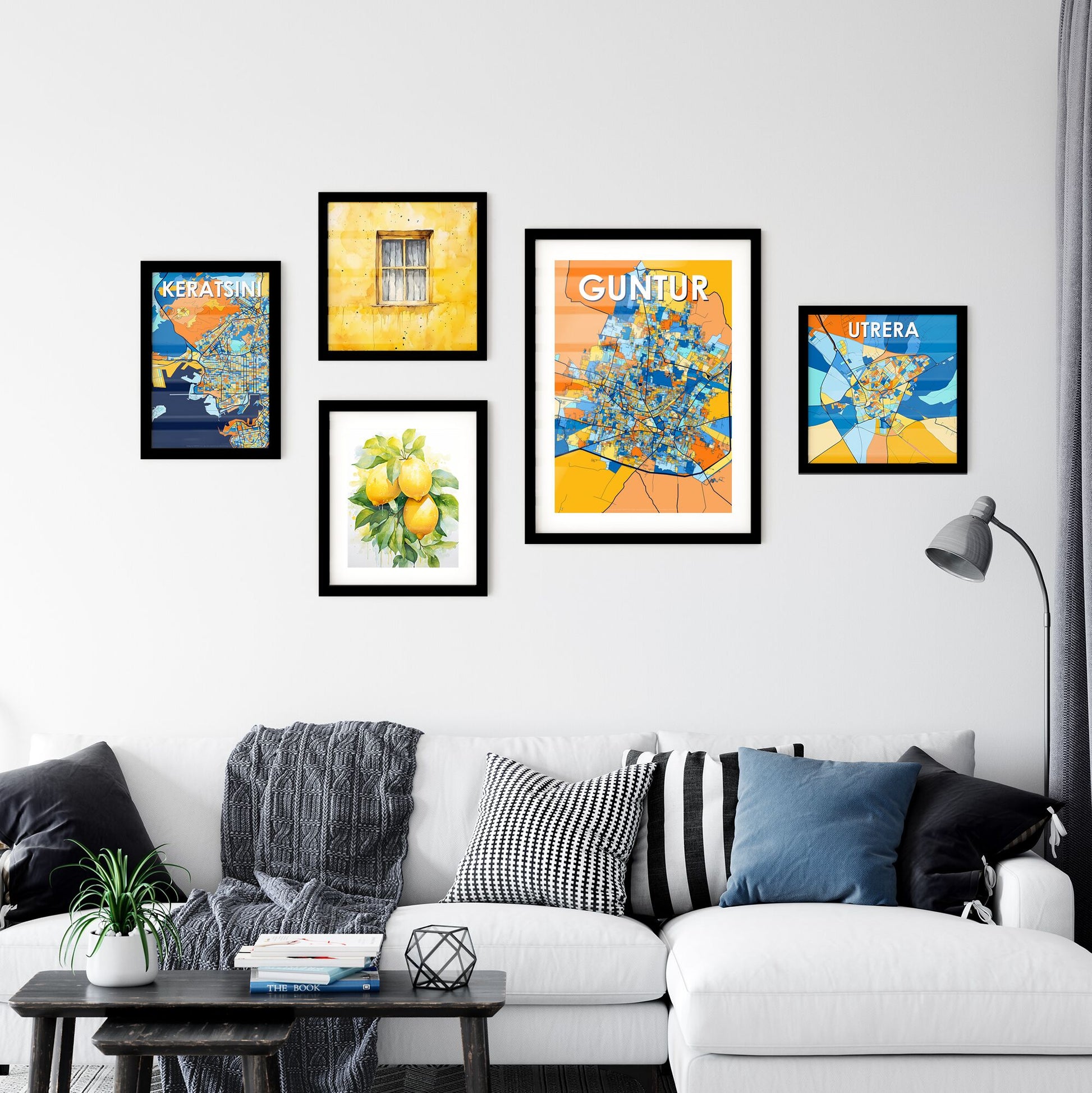 GUNTUR INDIA Vibrant Colorful Art Map Poster Blue Orange