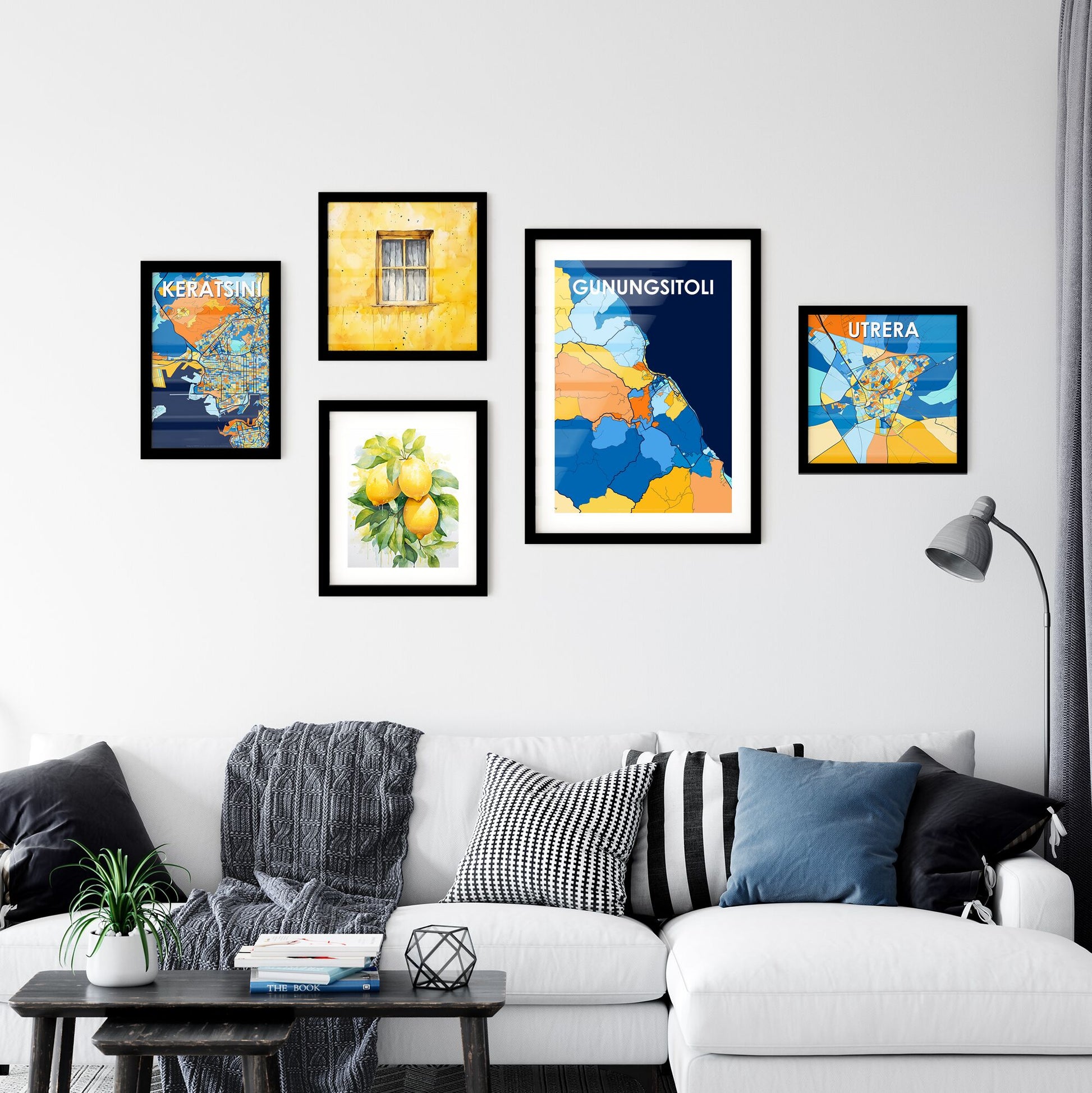 GUNUNGSITOLI INDONESIA Vibrant Colorful Art Map Poster Blue Orange