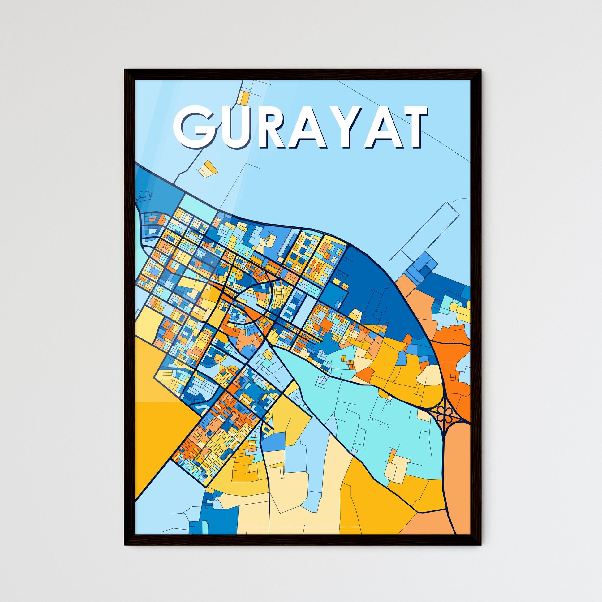 GURAYAT SAUDI ARABIA Vibrant Colorful Art Map Poster Blue Orange