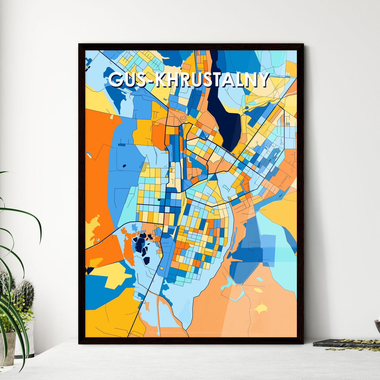 GUS-KHRUSTALNY RUSSIA Vibrant Colorful Art Map Poster Blue Orange