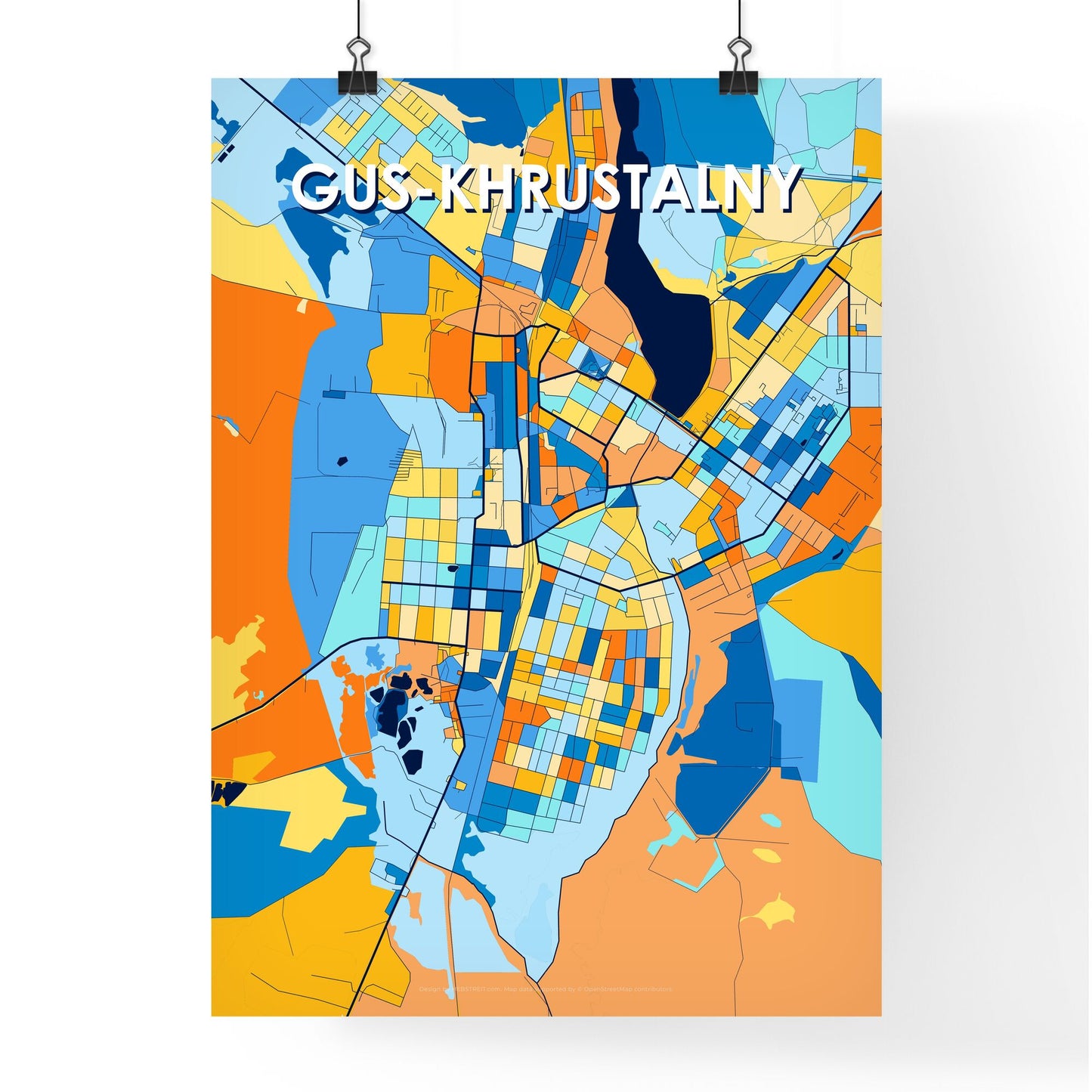 GUS-KHRUSTALNY RUSSIA Vibrant Colorful Art Map Poster Blue Orange