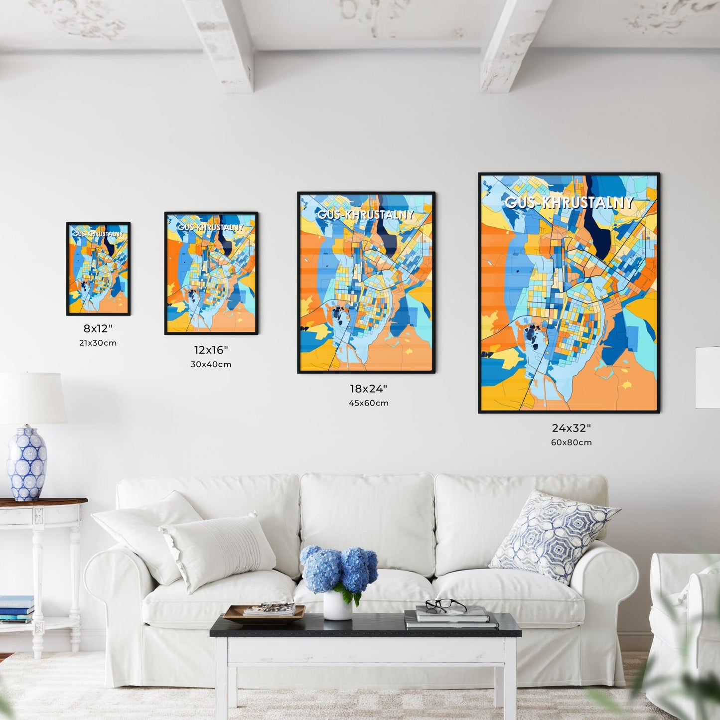 GUS-KHRUSTALNY RUSSIA Vibrant Colorful Art Map Poster Blue Orange