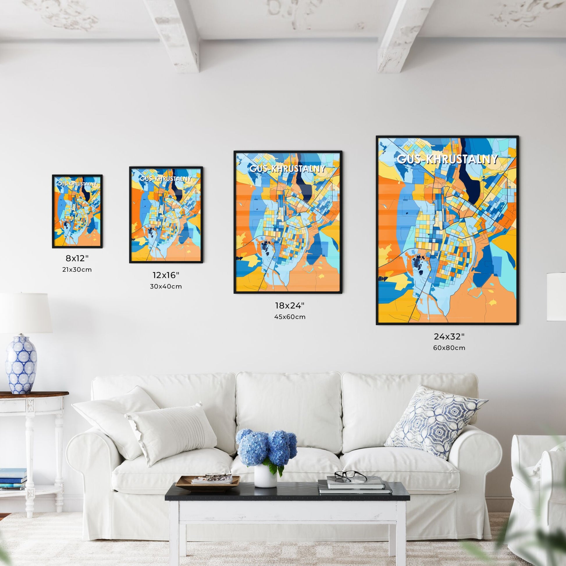 GUS-KHRUSTALNY RUSSIA Vibrant Colorful Art Map Poster Blue Orange