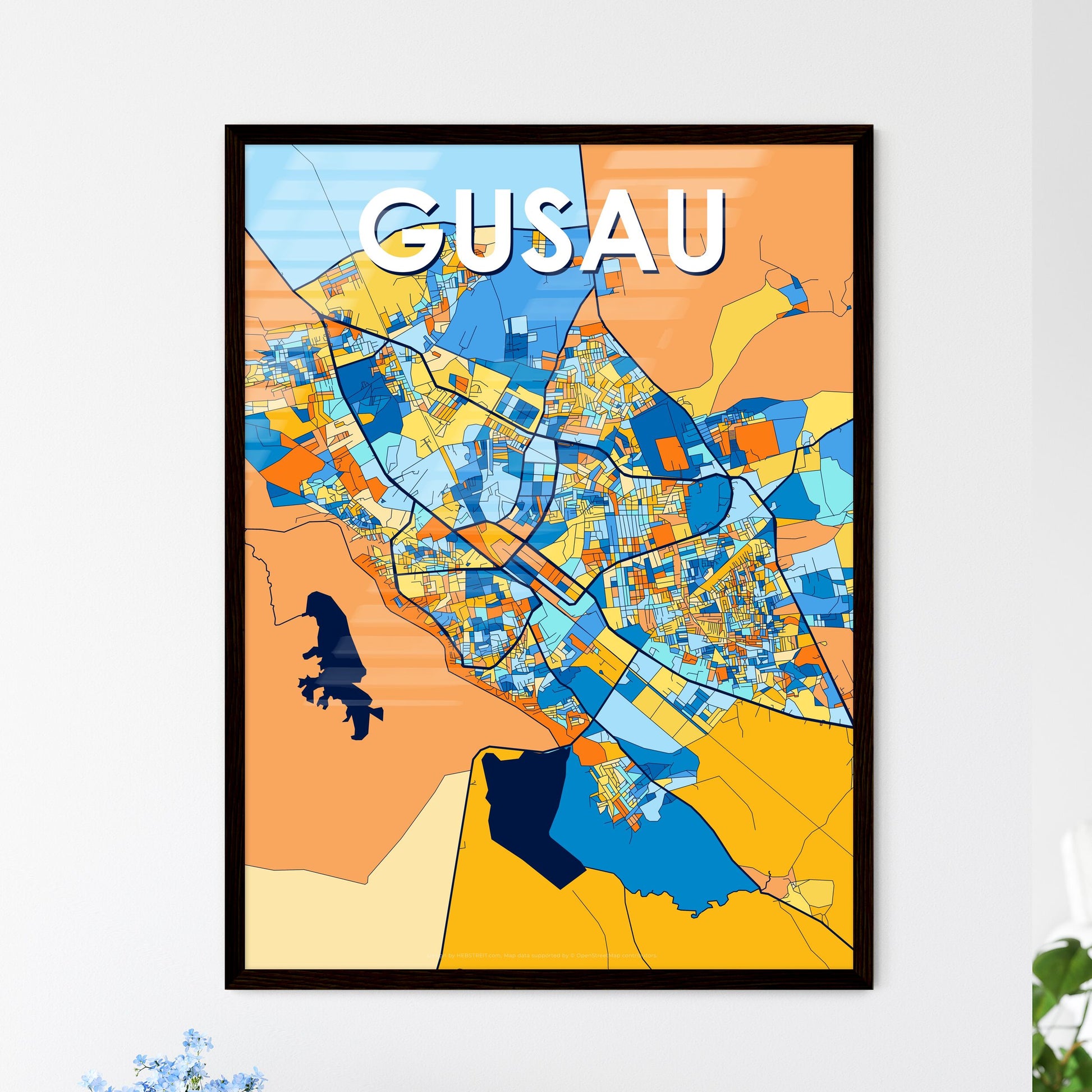 GUSAU NIGERIA Vibrant Colorful Art Map Poster Blue Orange