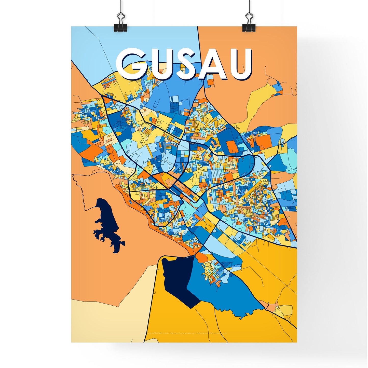 GUSAU NIGERIA Vibrant Colorful Art Map Poster Blue Orange