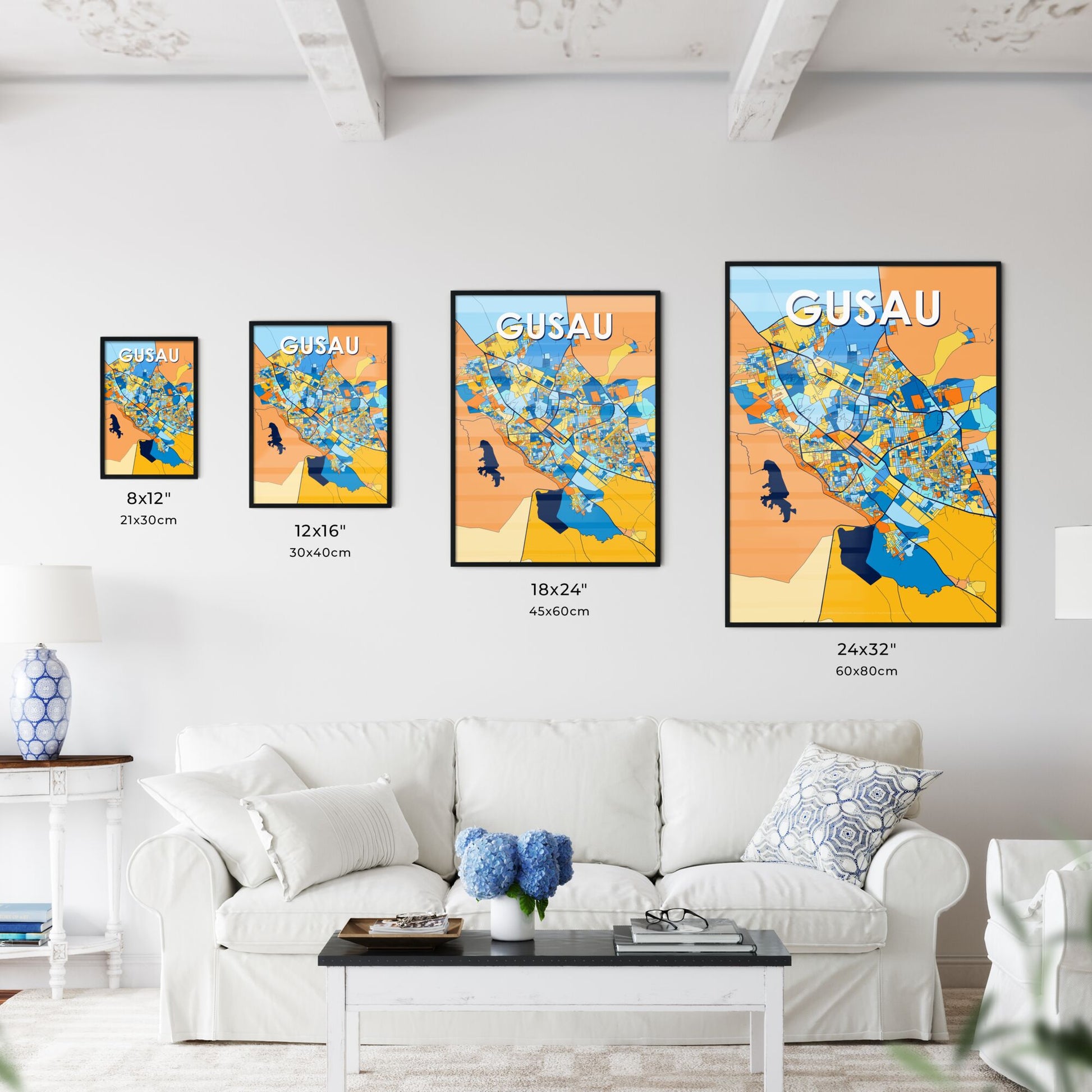 GUSAU NIGERIA Vibrant Colorful Art Map Poster Blue Orange