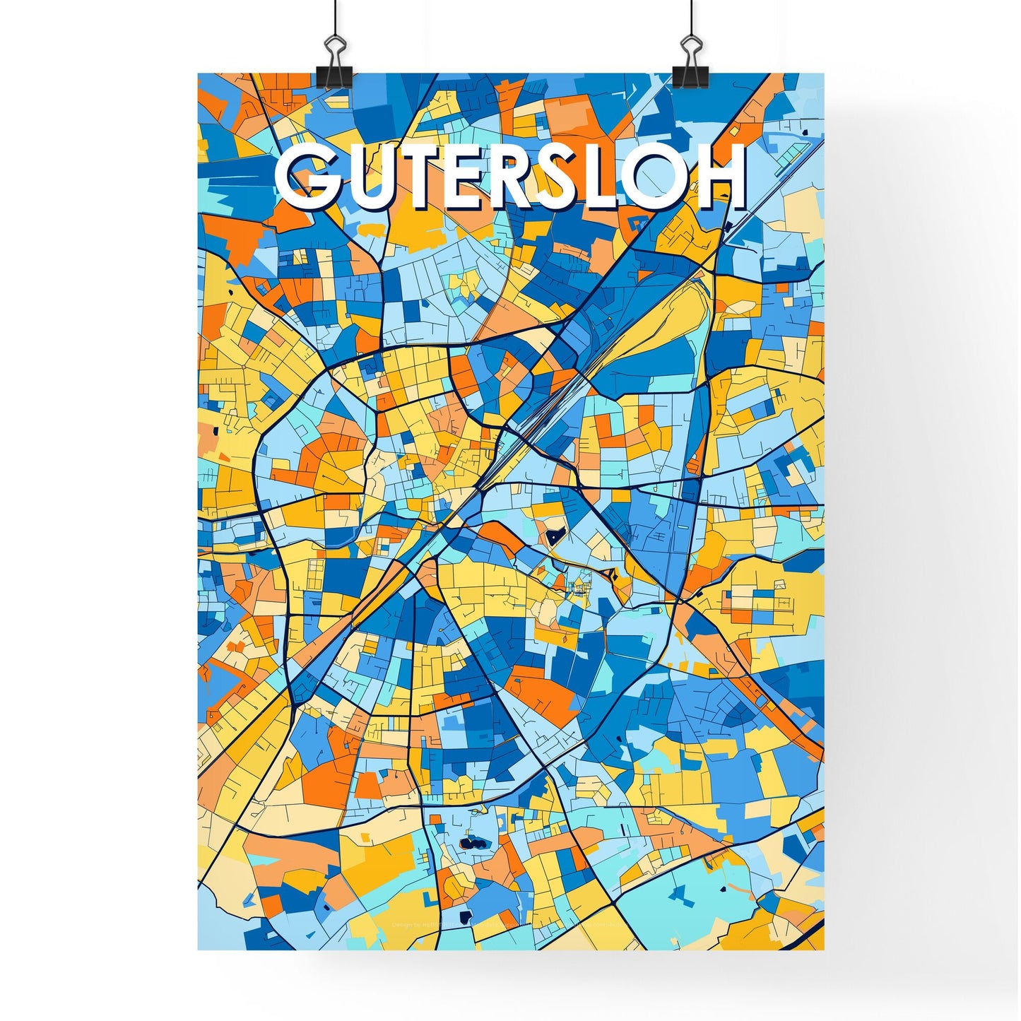 GUTERSLOH GERMANY Vibrant Colorful Art Map Poster Blue Orange