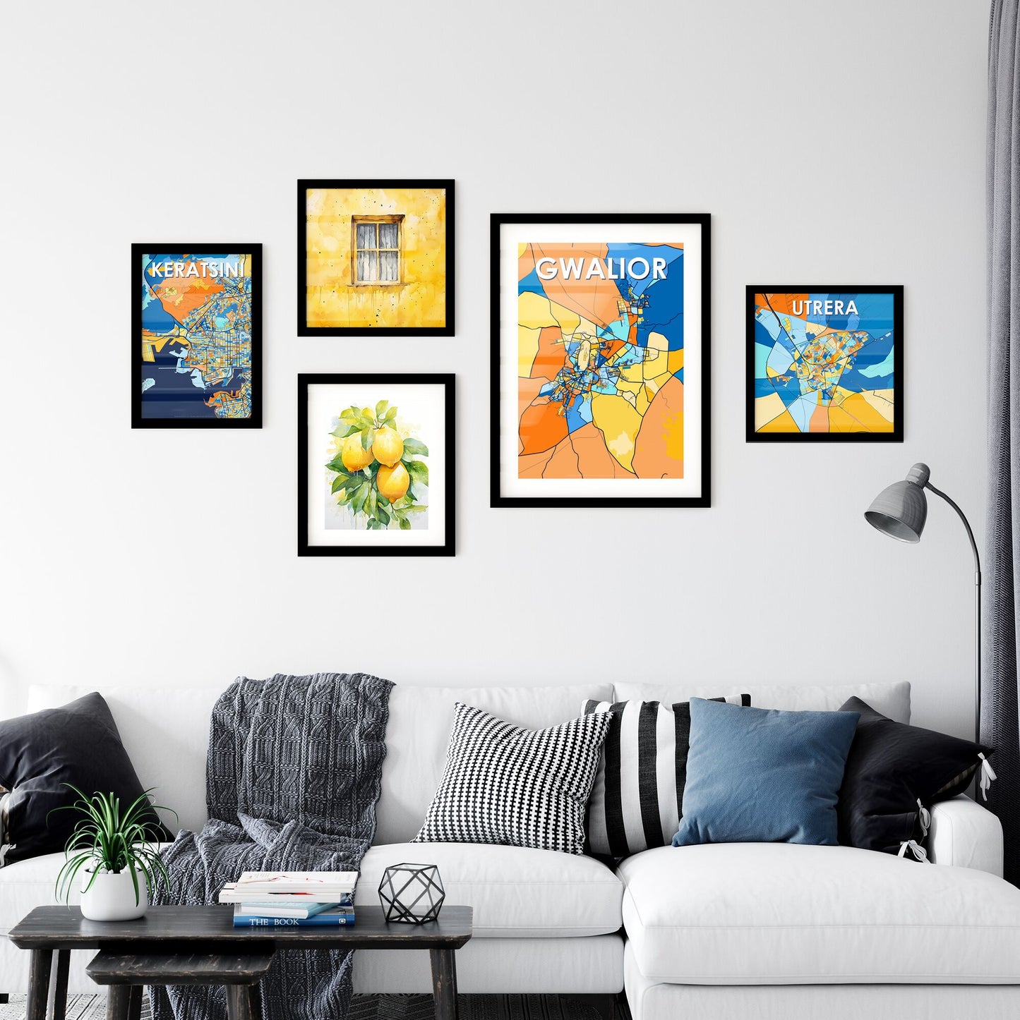 GWALIOR INDIA Vibrant Colorful Art Map Poster Blue Orange