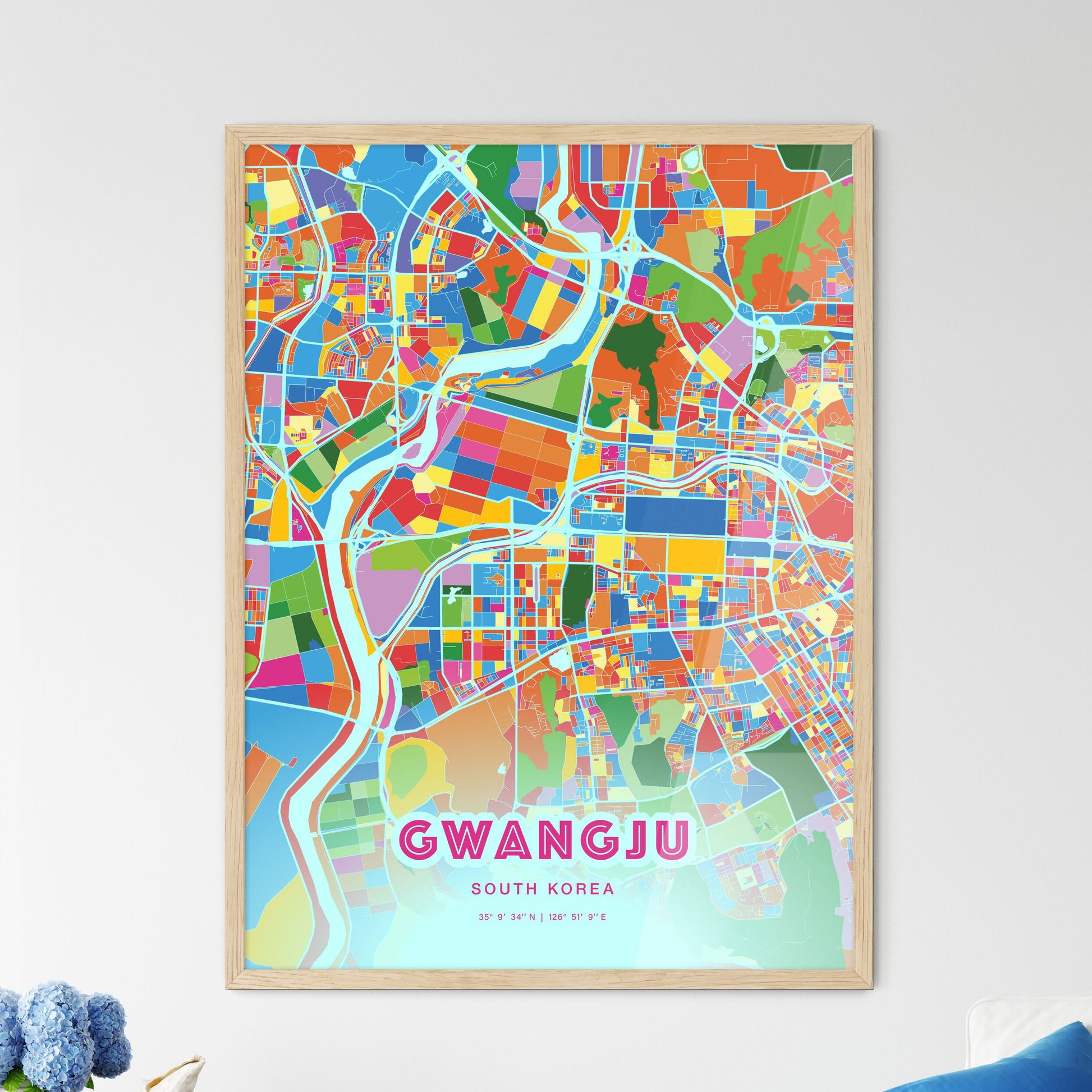 Colorful Gwangju South Korea Fine Art Map Crazy Colors