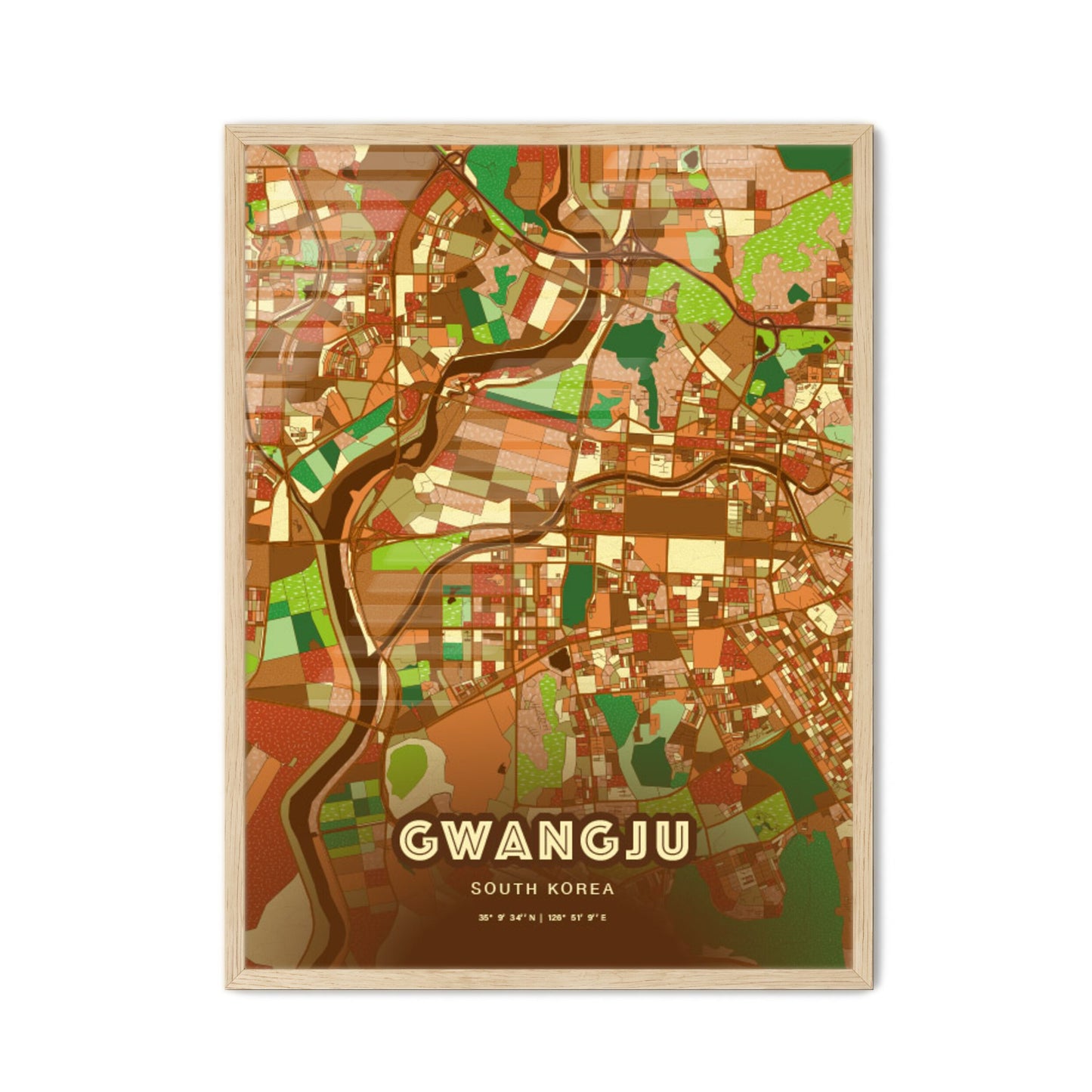 Colorful Gwangju South Korea Fine Art Map Farmhouse