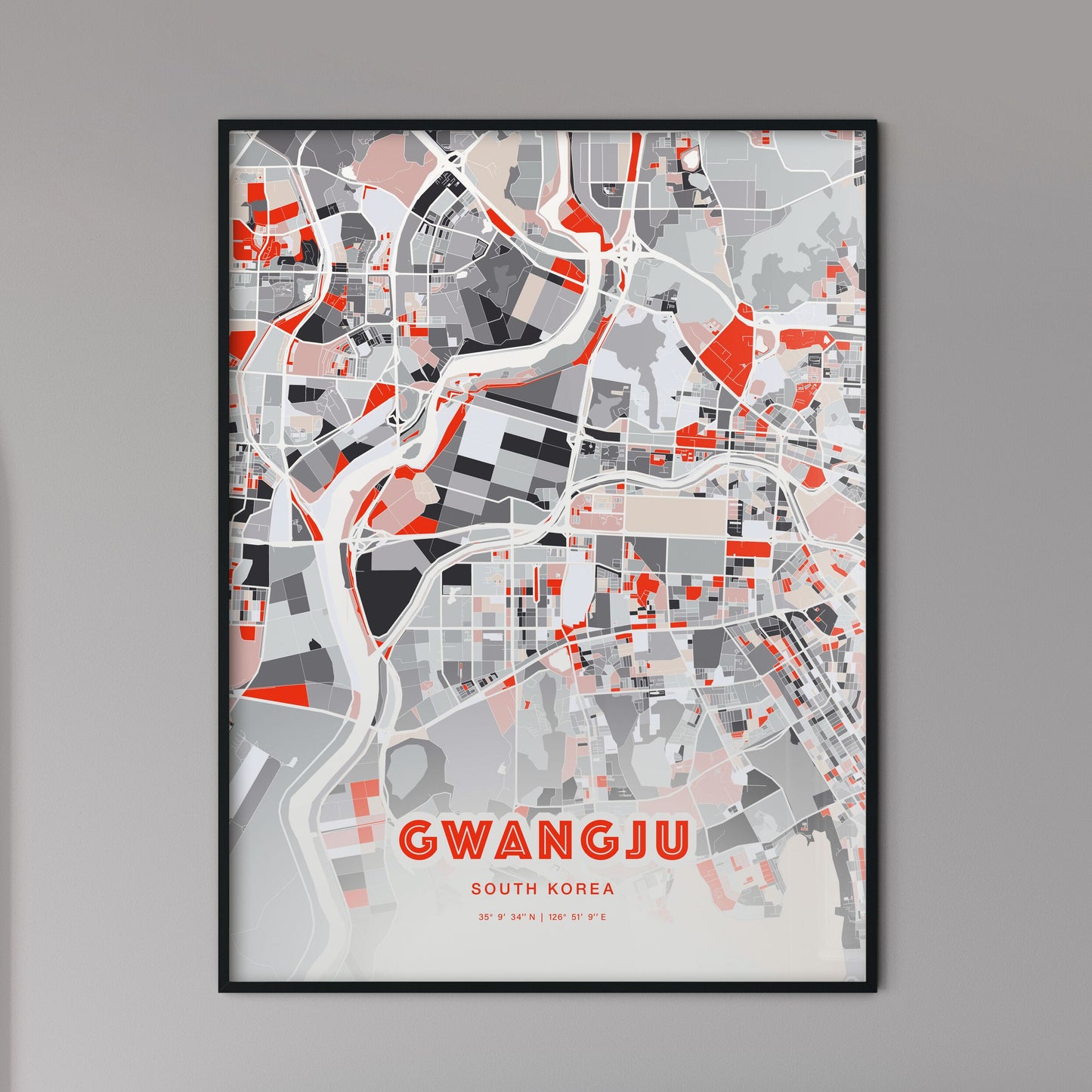 Colorful Gwangju South Korea Fine Art Map Modern Expressive