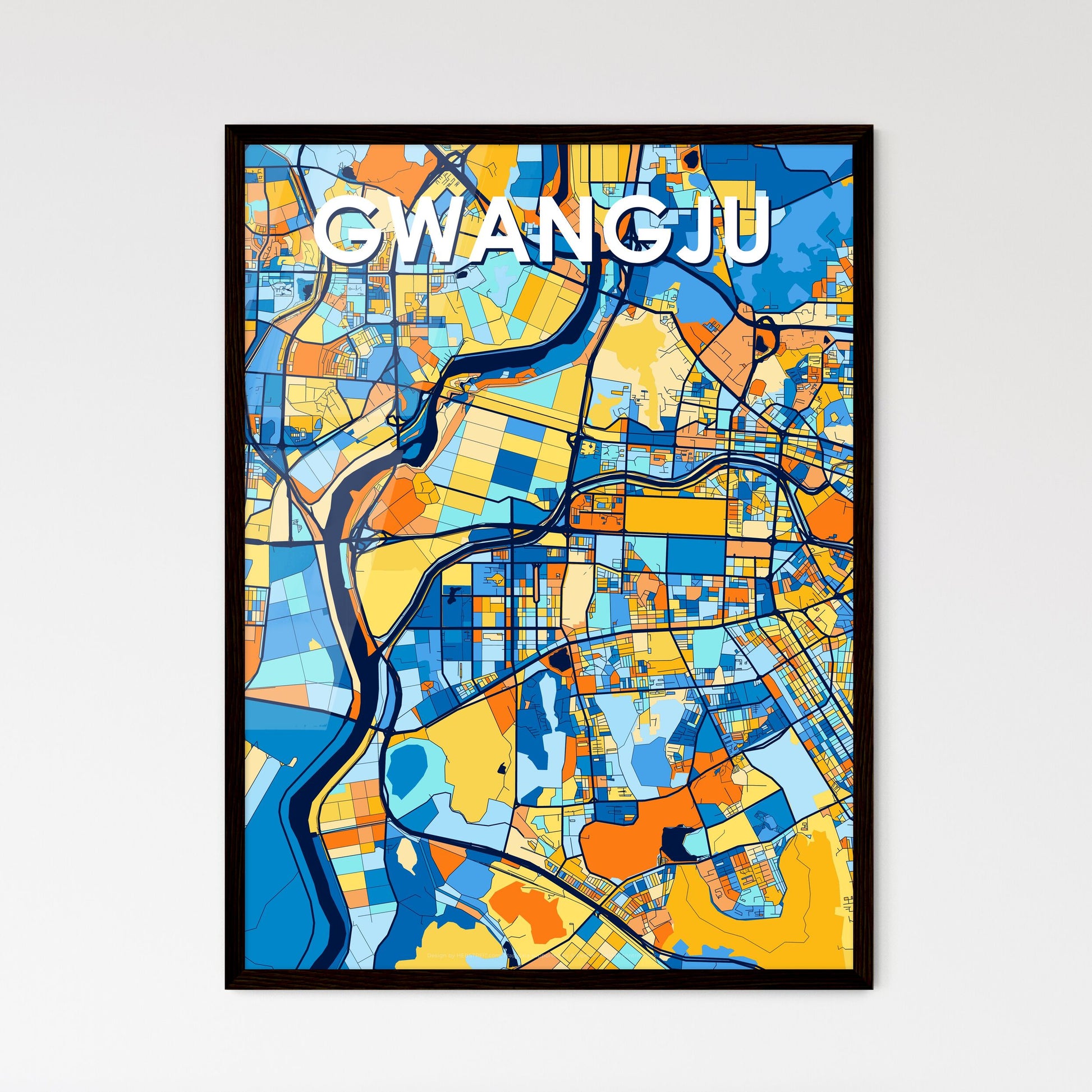 GWANGJU SOUTH KOREA Vibrant Colorful Art Map Poster Blue Orange