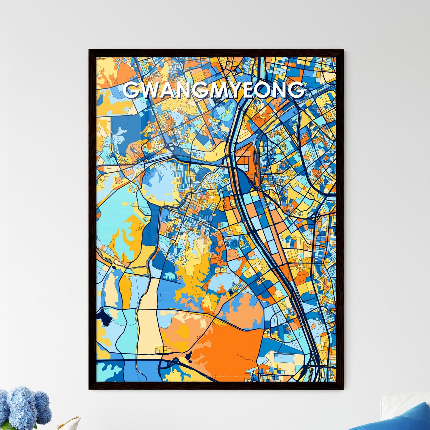 GWANGMYEONG SOUTH KOREA Vibrant Colorful Art Map Poster Blue Orange